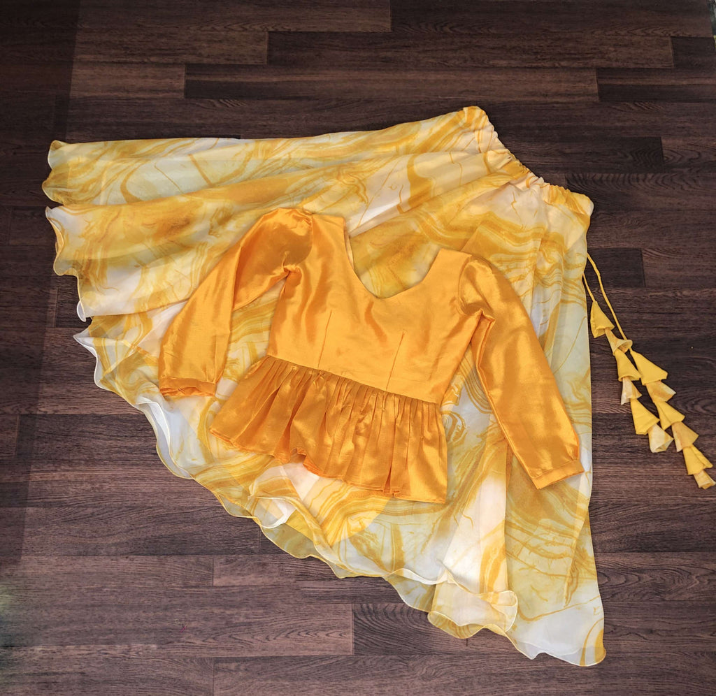 Premium Soft Organza Printed Lehenga with Mulberry Silk Peplum Blouse