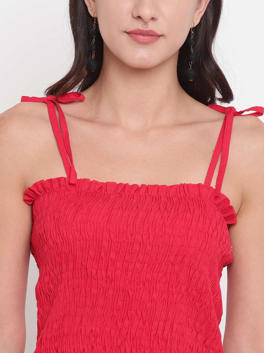 Women's Rayon Solid Casual Summer Style Tie Shoulder Straps Free Size Tank Top (Pink)