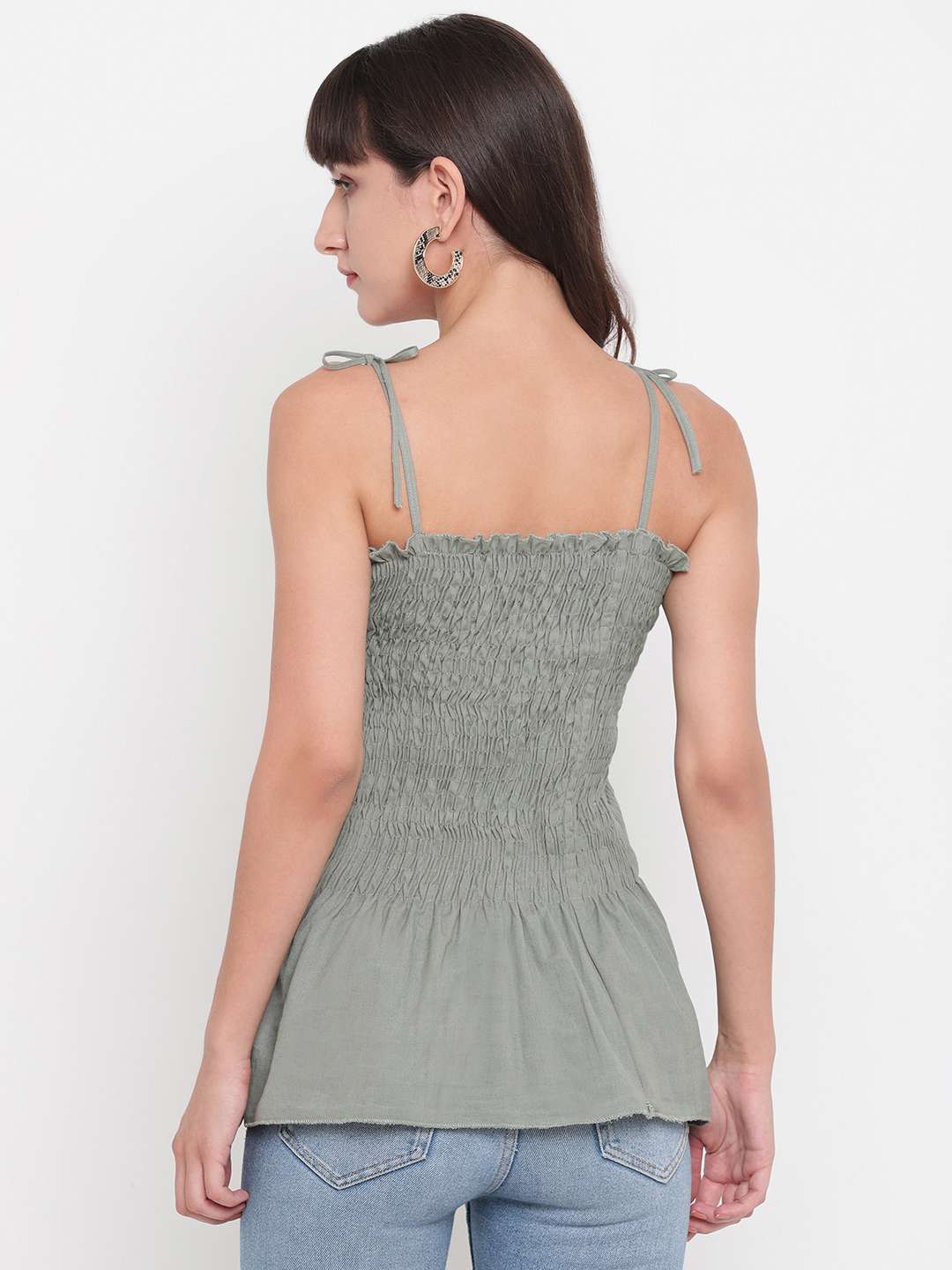 Women's Rayon Solid Casual Summer Style Tie Shoulder Straps Free Size Tank Top (Pistachio )