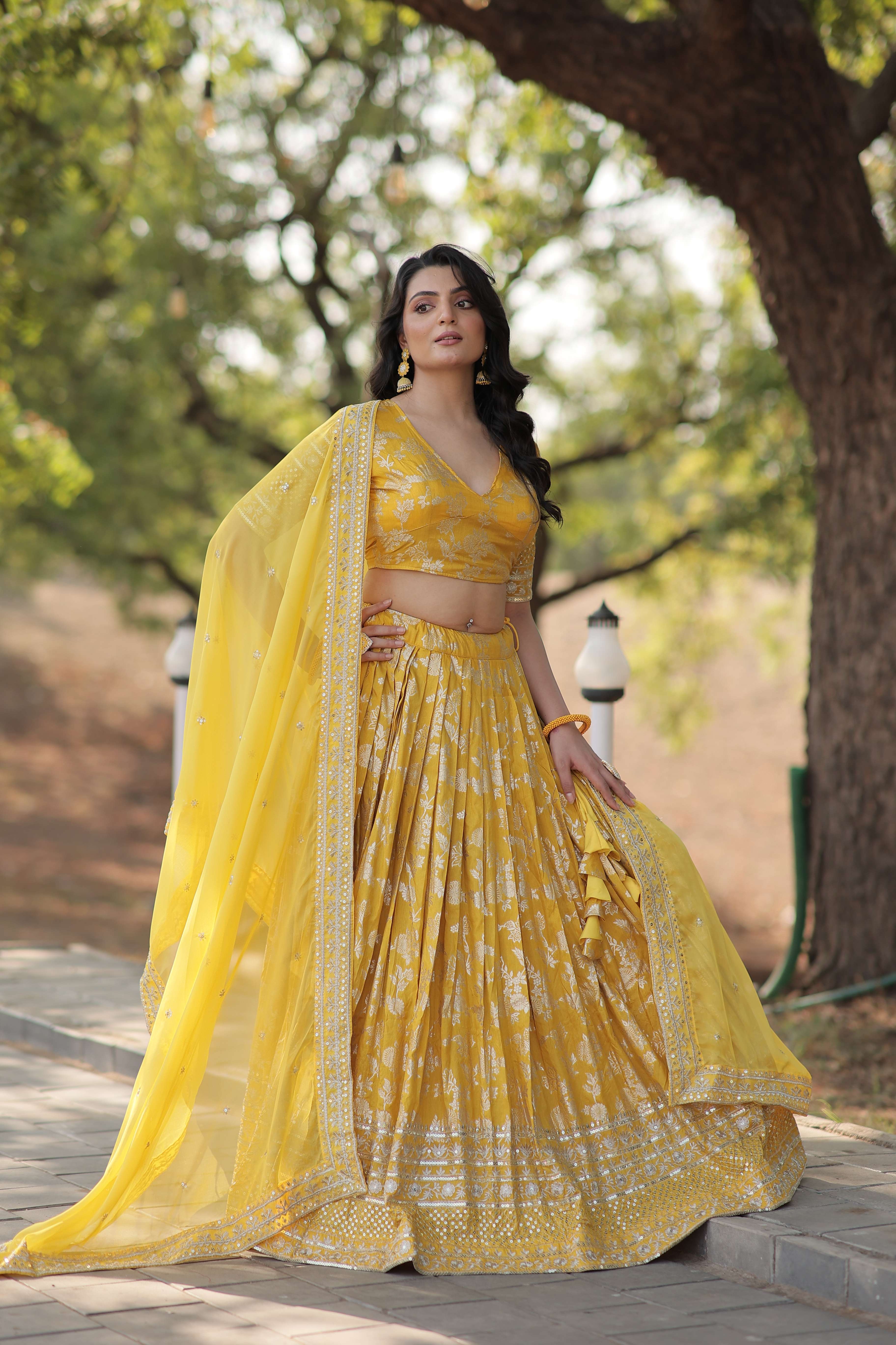 Designer Pure Viscose Jacquard Embroidered Lehenga Choli with Dupatta ?
