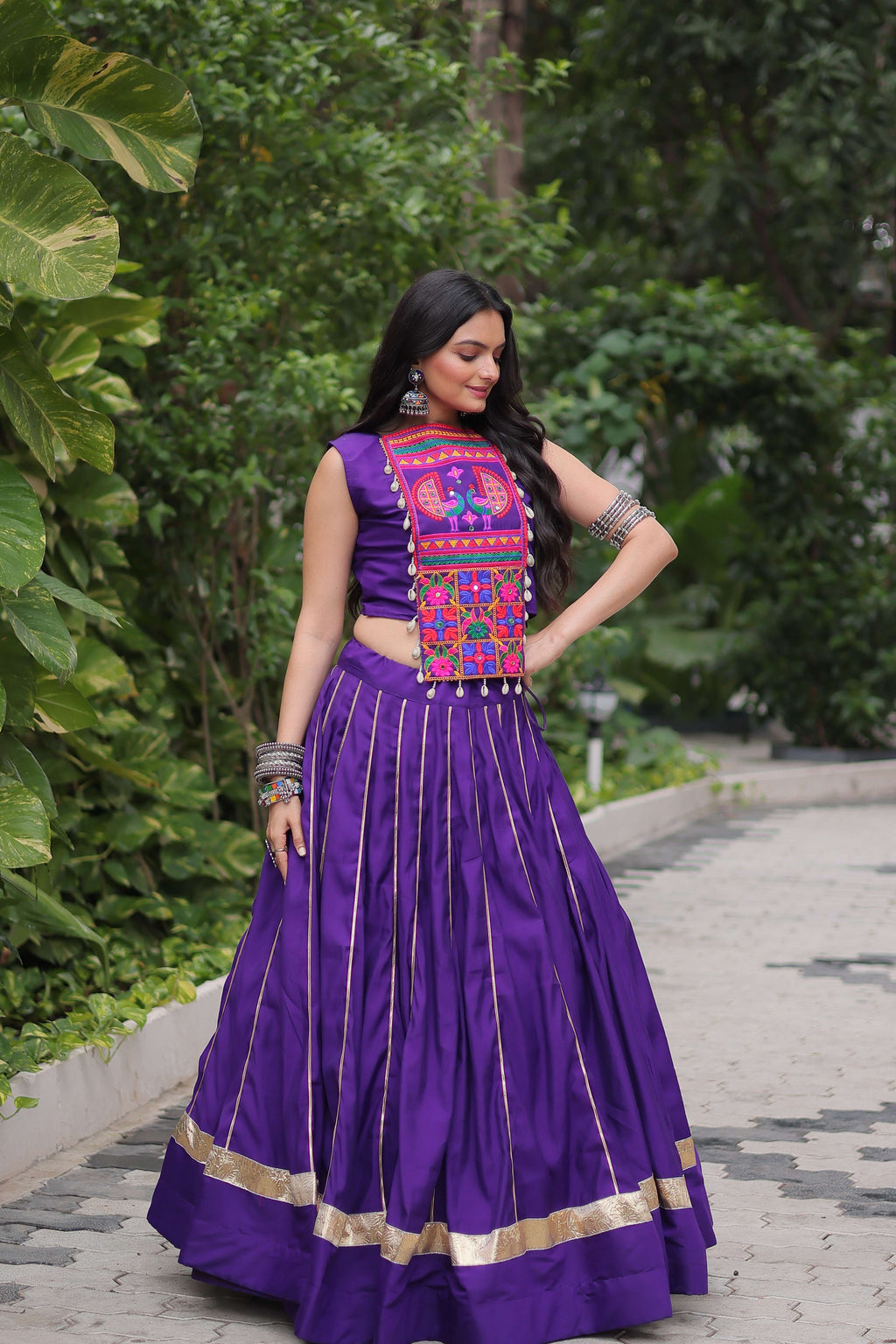 Roman Fabric Mirror & Gota-Patti Navratri Lehenga Choli Set