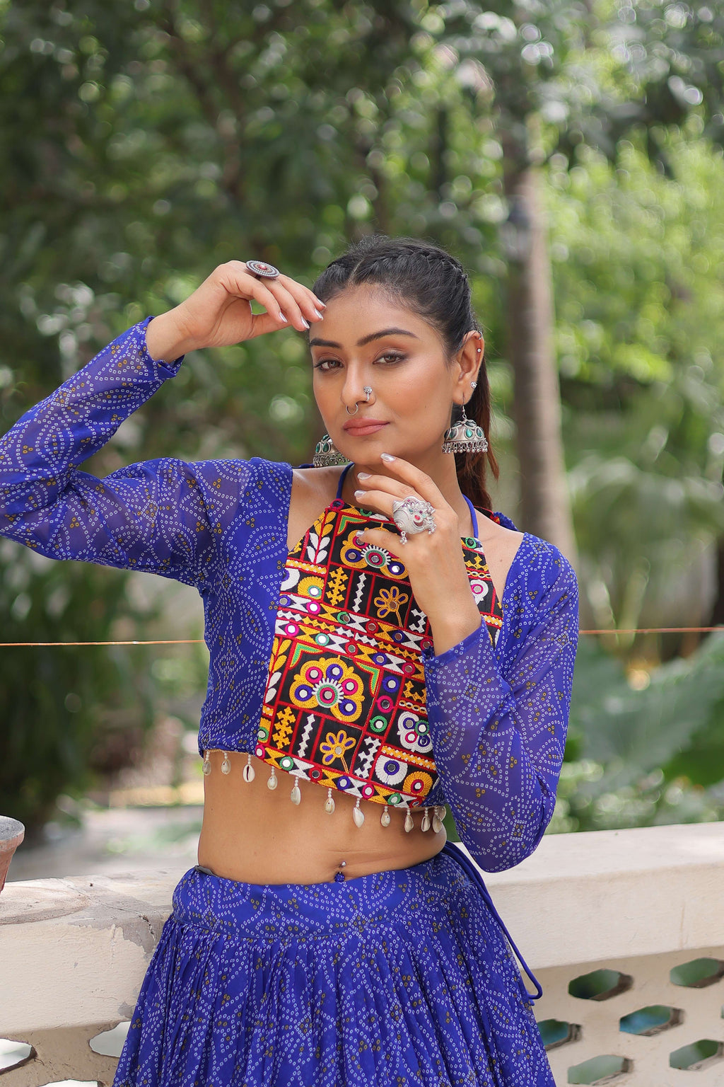 Faux Georgette Bandhej Frilled Navratri Lehenga Choli Set