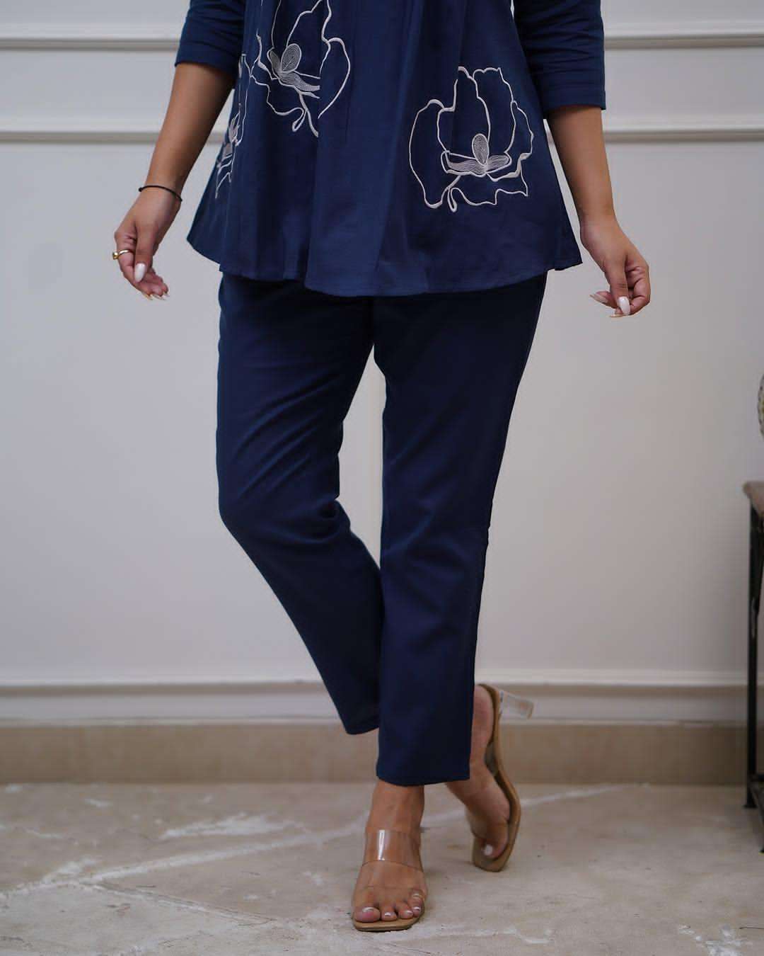 Women's Cotton Embroidered Co-ord Set 2 Piece Top Bottom Set