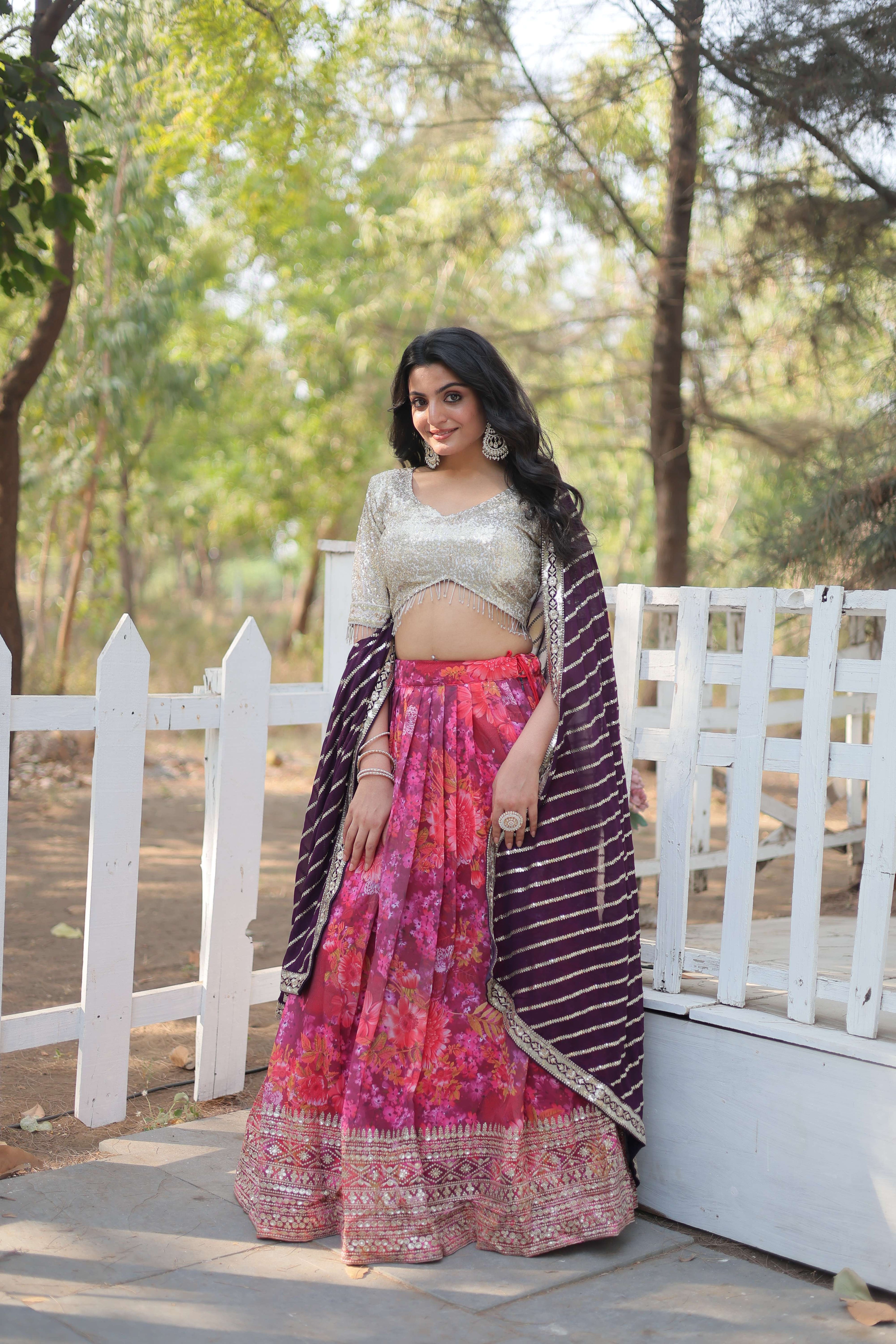 Digital Printed Georgette Lehenga Choli with Sequins Embroidered Dupatta ?