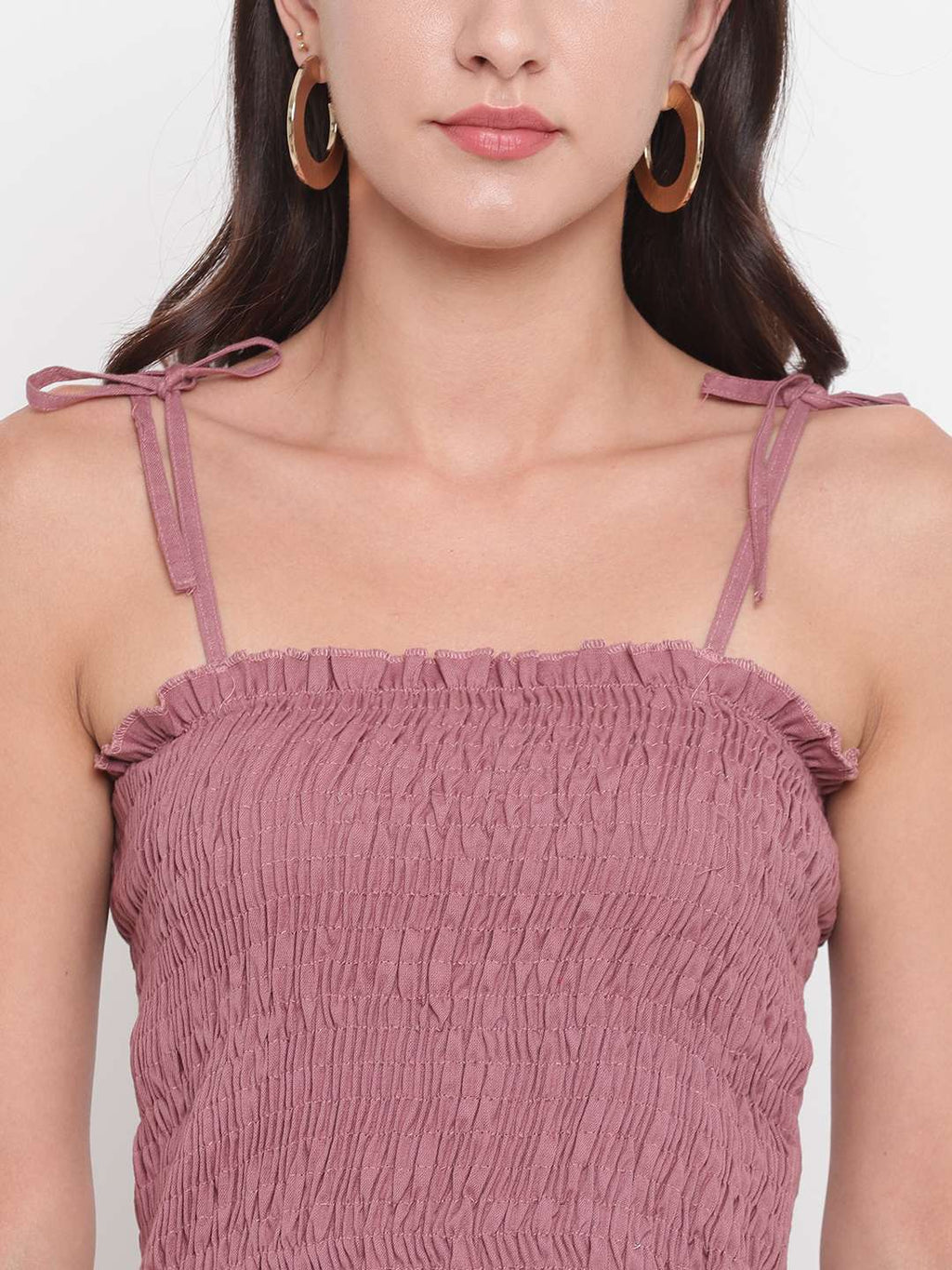 Women's Rayon Solid Casual Summer Style Tie Shoulder Straps Free Size Tank Top (Onion)