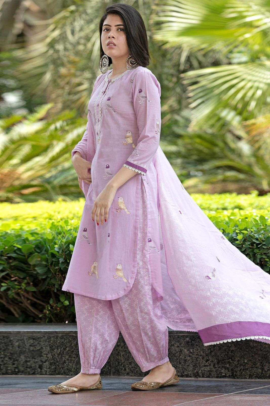 Women's Cotton Embroidered Straight Kurti with pant and Dupatta Set