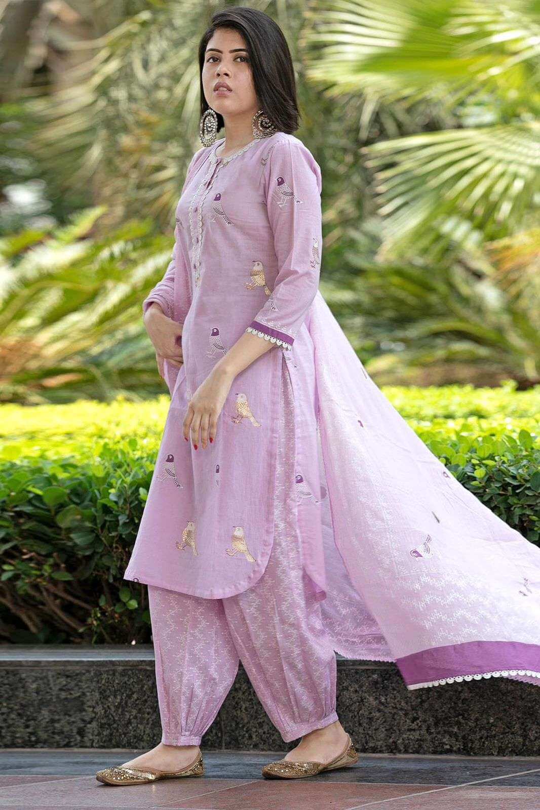 Women's Cotton Embroidered Straight Kurti with pant and Dupatta Set