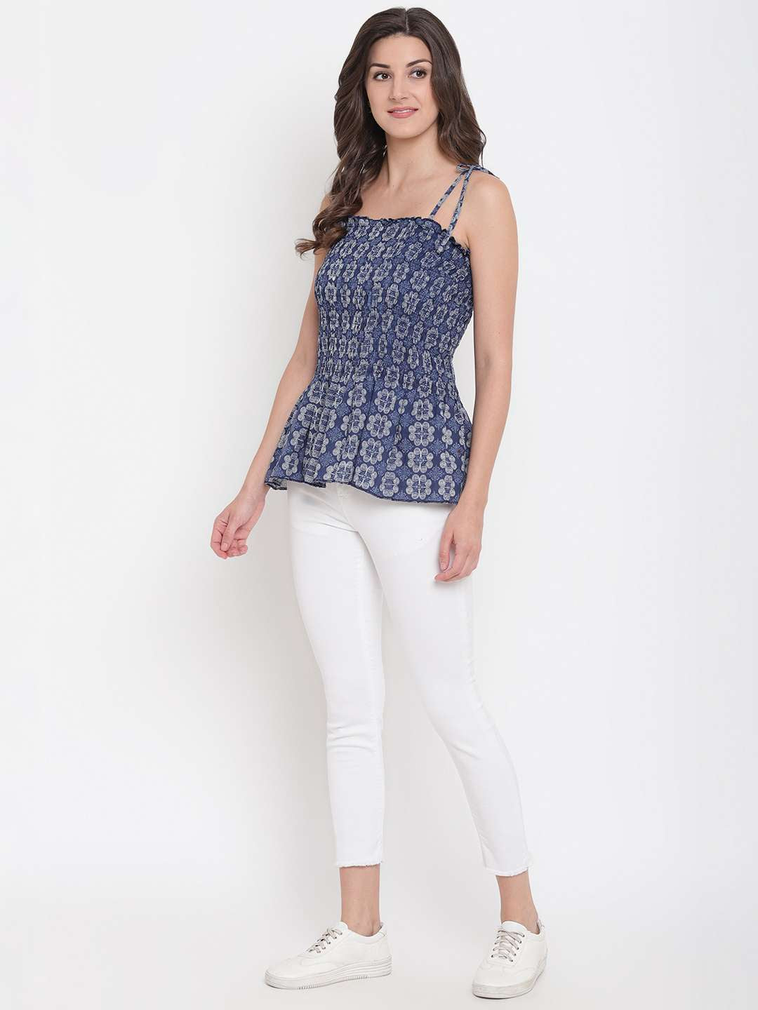 Women's Rayon Printed Casual Summer Style Tie Shoulder Straps Free Size Tank Top ( Multi19)