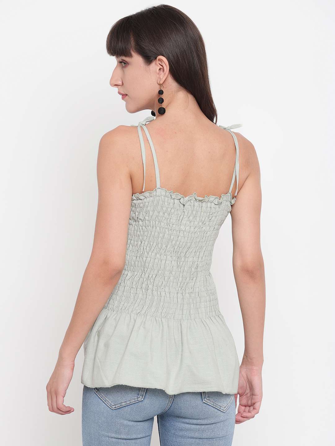 Women's Rayon Solid Casual Summer Style Tie Shoulder Straps Free Size Tank Top (Clouds)