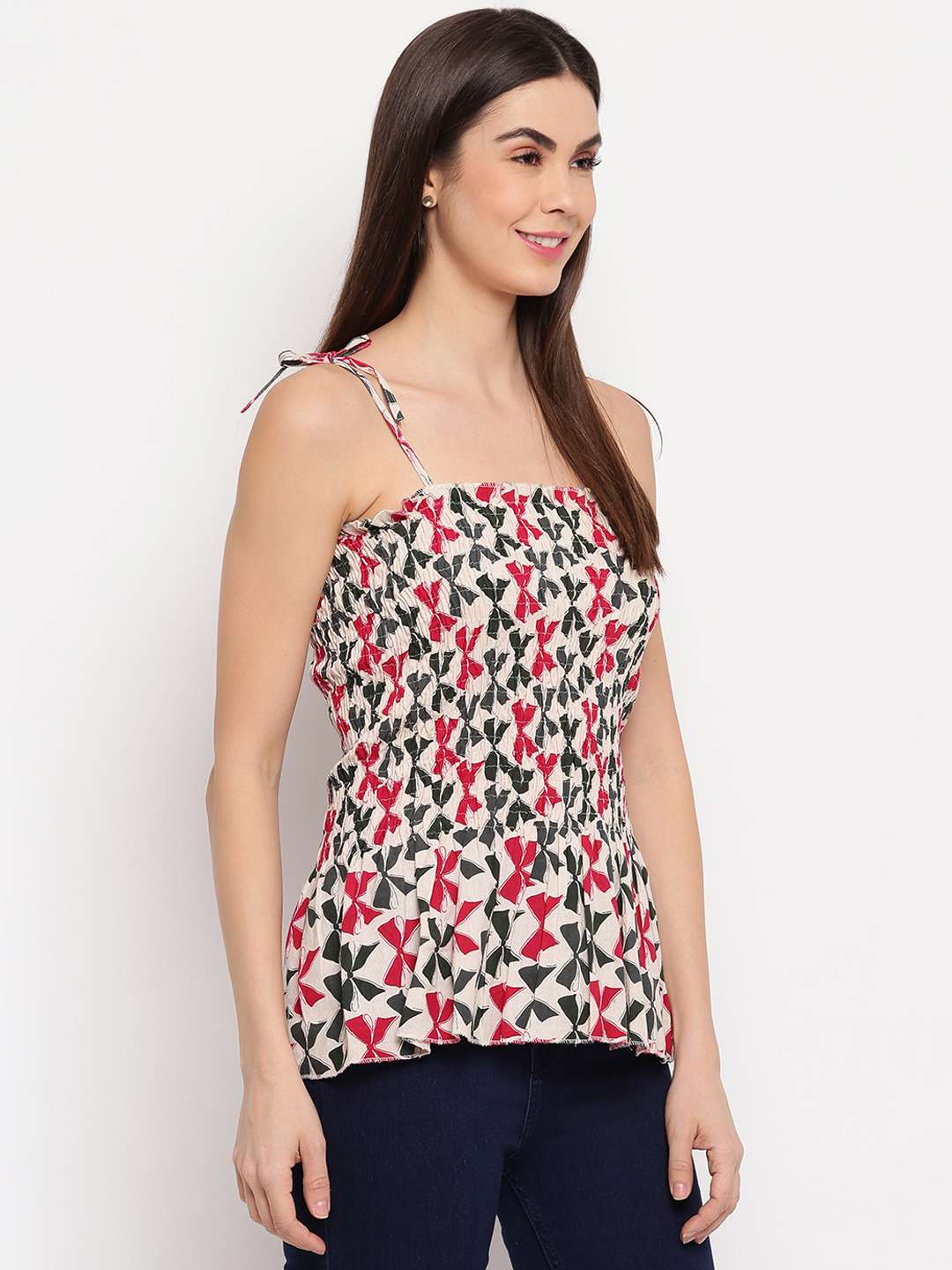 Women's Rayon Printed Casual Summer Style Tie Shoulder Straps Free Size Tank Top ( Multi16