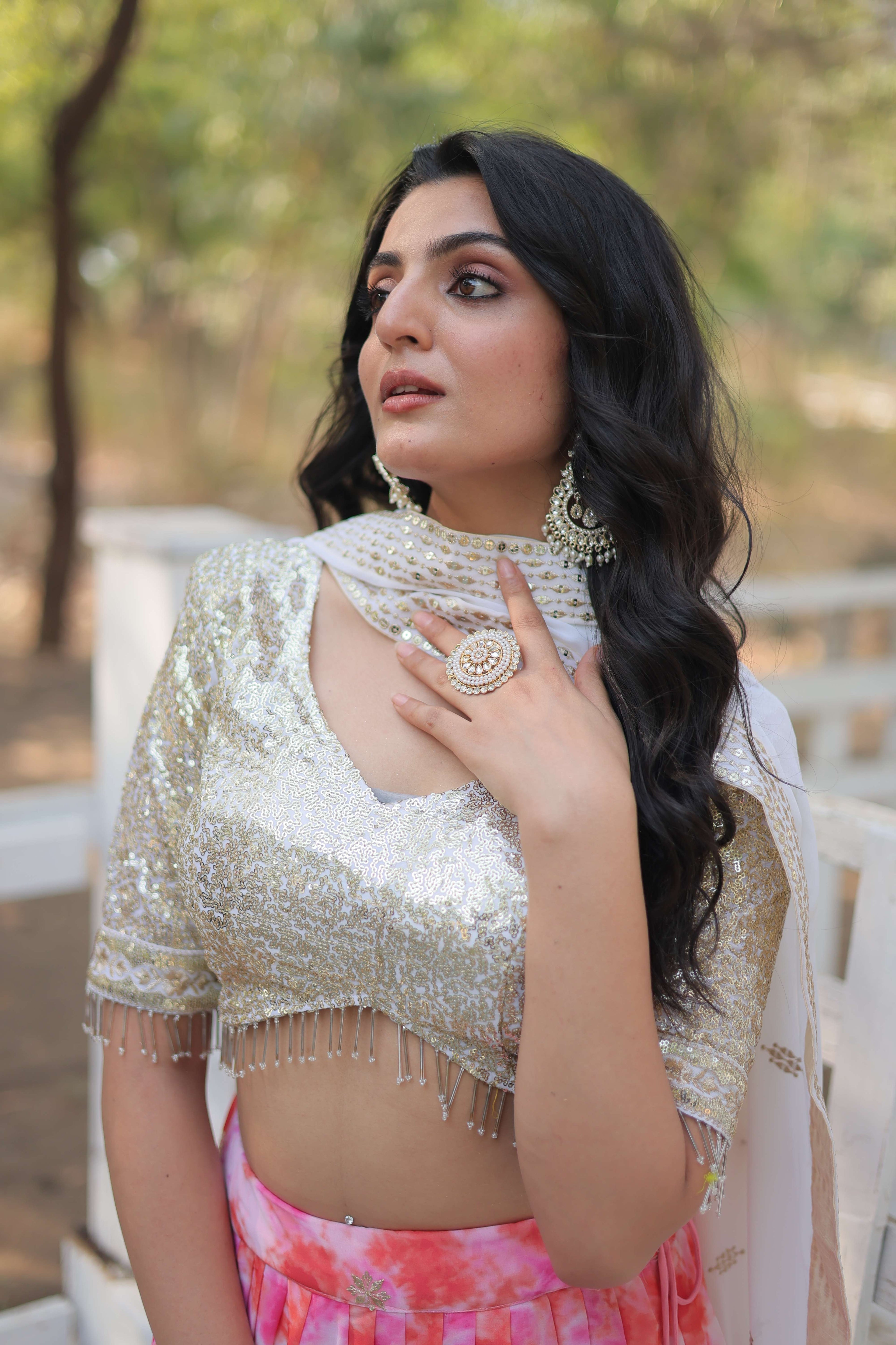 Digital Printed Georgette Lehenga Choli with Sequins Dupatta ?