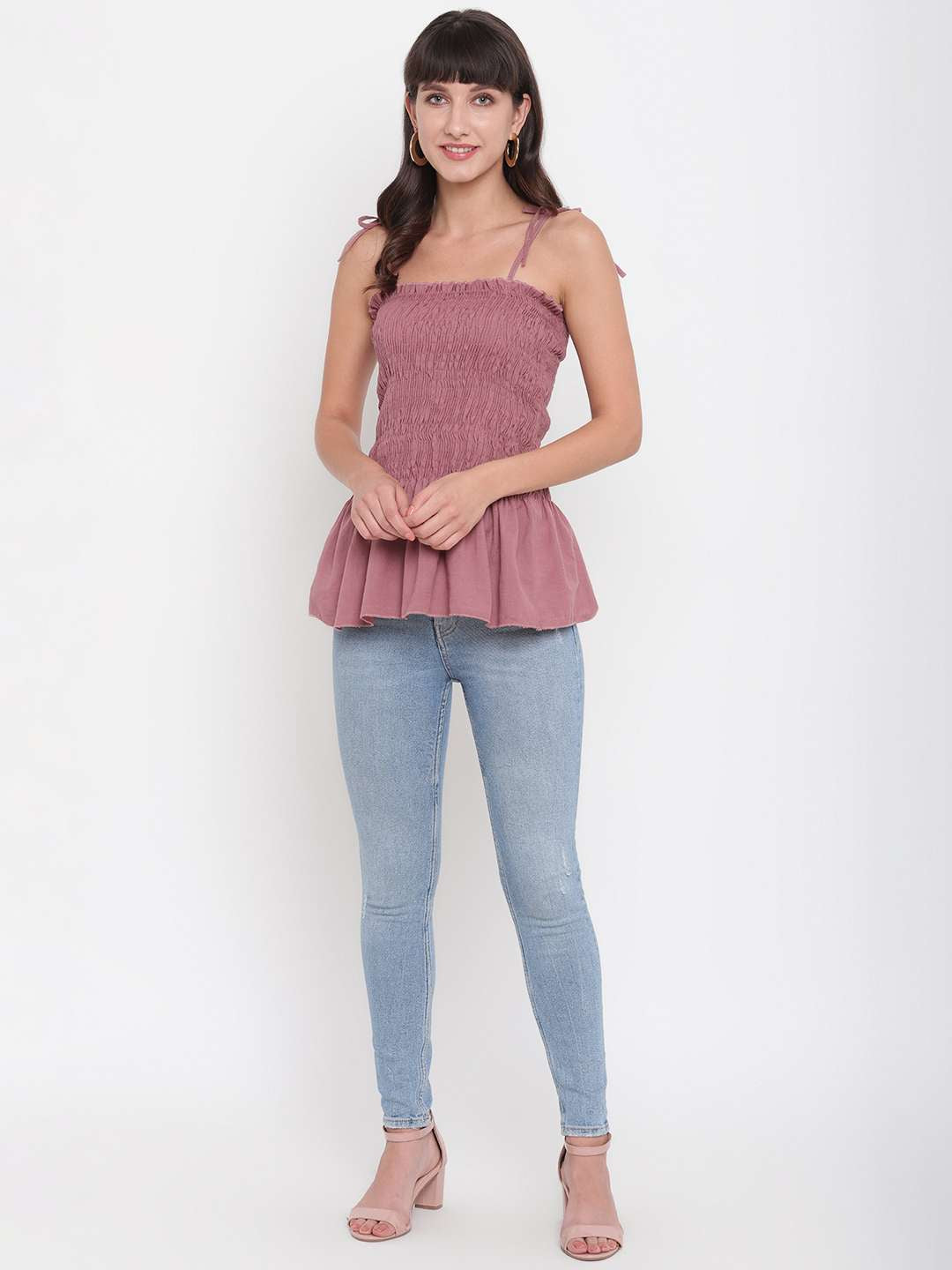 Women's Rayon Solid Casual Summer Style Tie Shoulder Straps Free Size Tank Top (Onion)