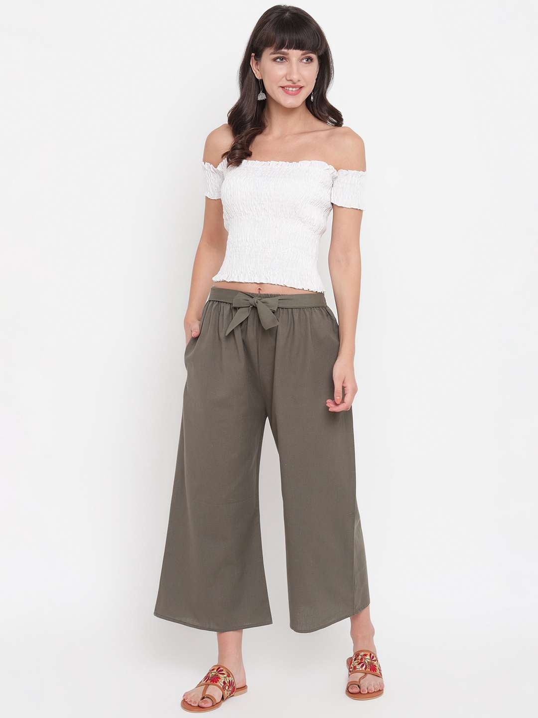 Women's Rayon Solid Off-Shoulder Smocked Crop Top Short Sleeve Casual Styles Tank Top (FREE SIZE) Multi30