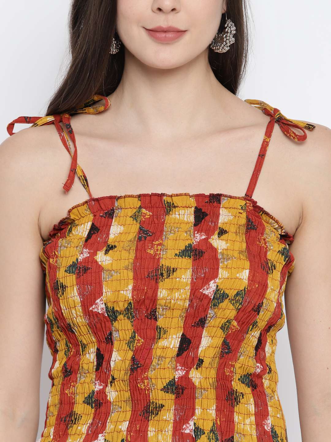 Women's Rayon Printed Casual Summer Style Tie Shoulder Straps Free Size Tank Top ( Multi1)