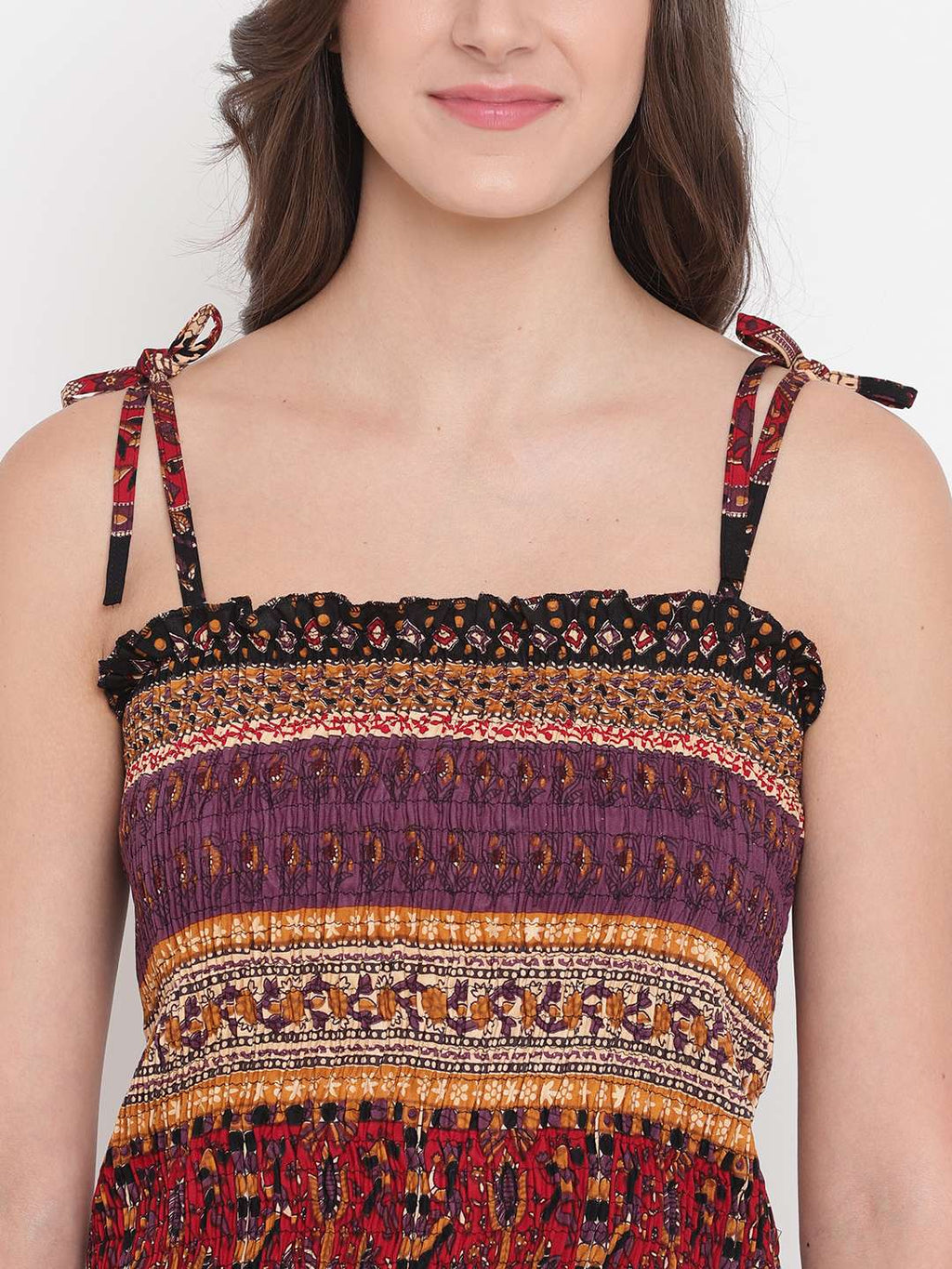 Women's Rayon Printed Casual Summer Style Tie Shoulder Straps Free Size Tank Top ( Multi8)