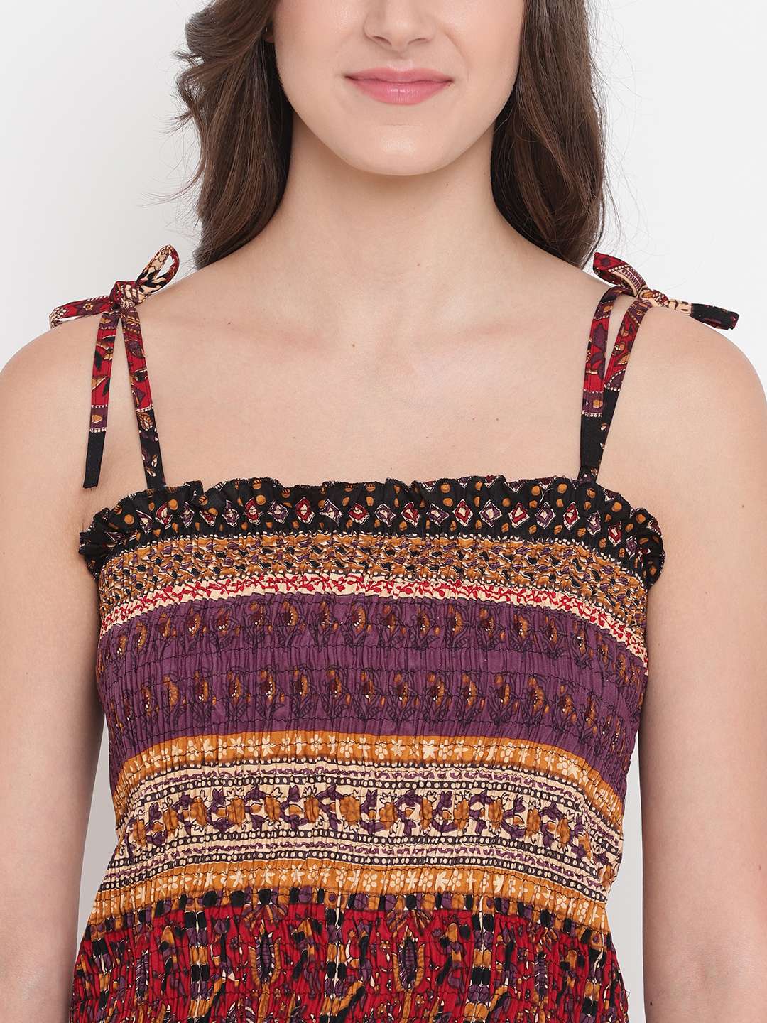 Women's Rayon Printed Casual Summer Style Tie Shoulder Straps Free Size Tank Top ( Multi8)