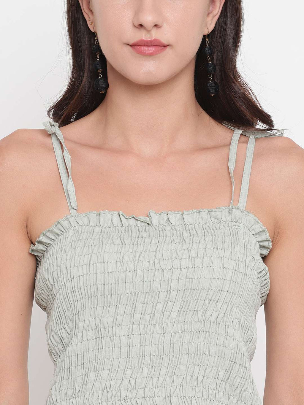 Women's Rayon Solid Casual Summer Style Tie Shoulder Straps Free Size Tank Top (Clouds)