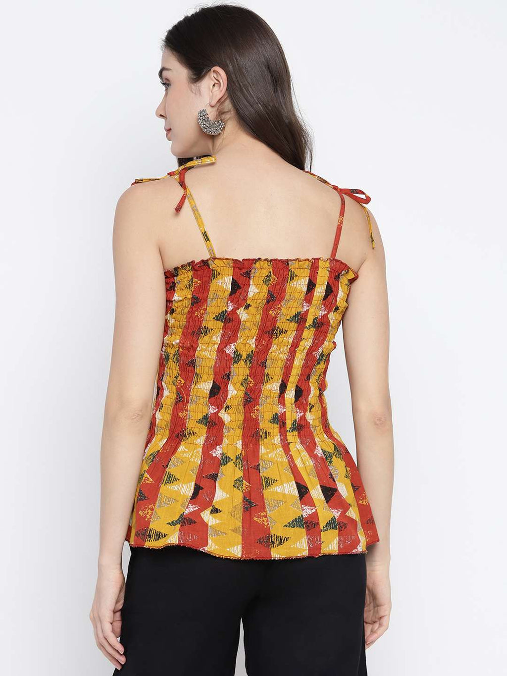 Women's Rayon Printed Casual Summer Style Tie Shoulder Straps Free Size Tank Top ( Multi1)