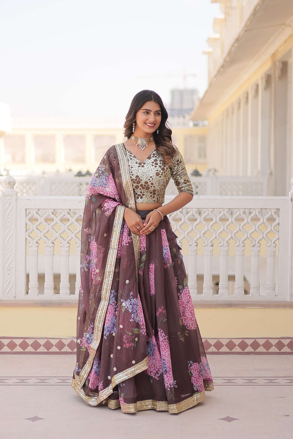 Digital Printed Russian Silk Lehenga Choli with Sequins Dupatta ?