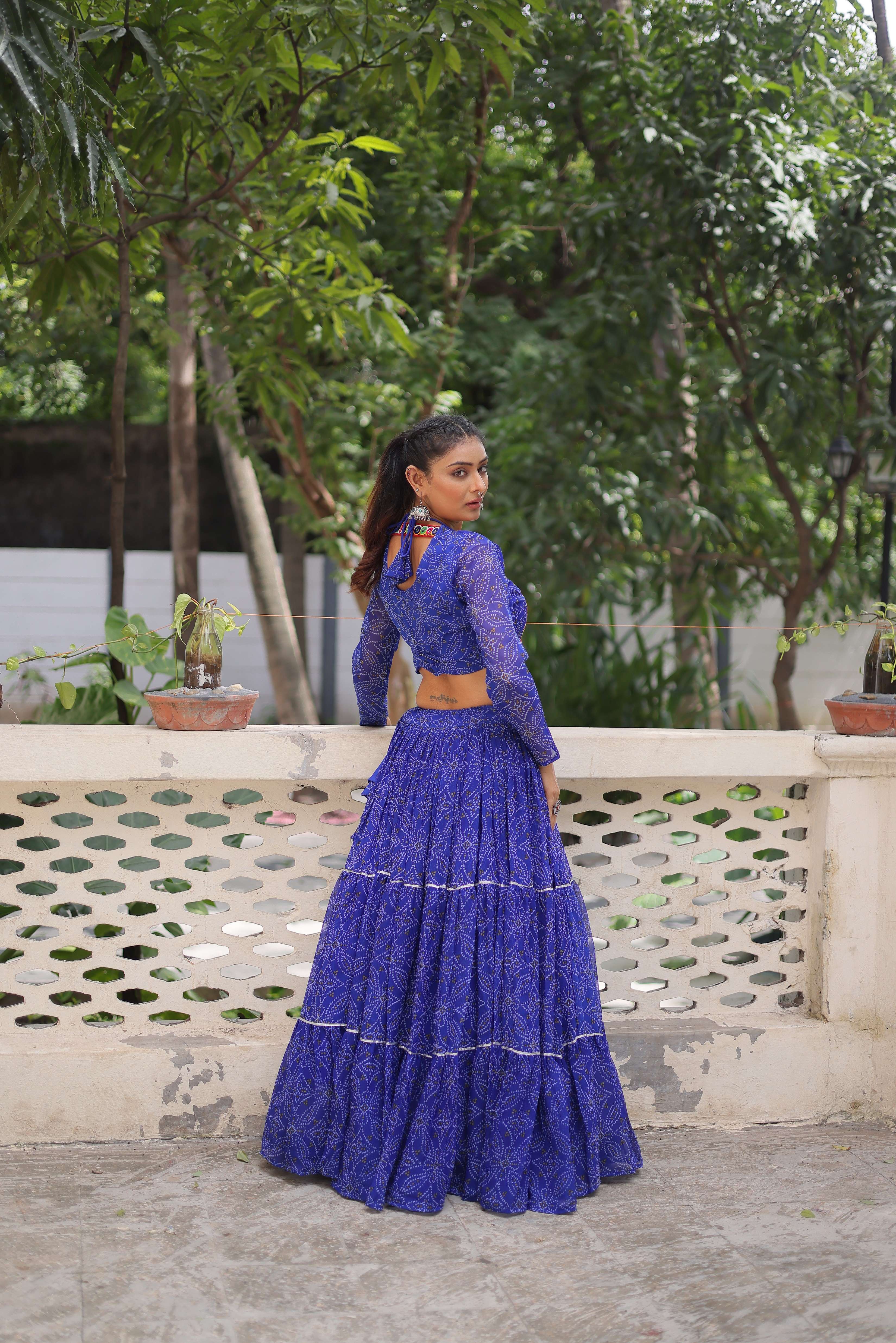 Faux Georgette Bandhej Frilled Navratri Lehenga Choli Set