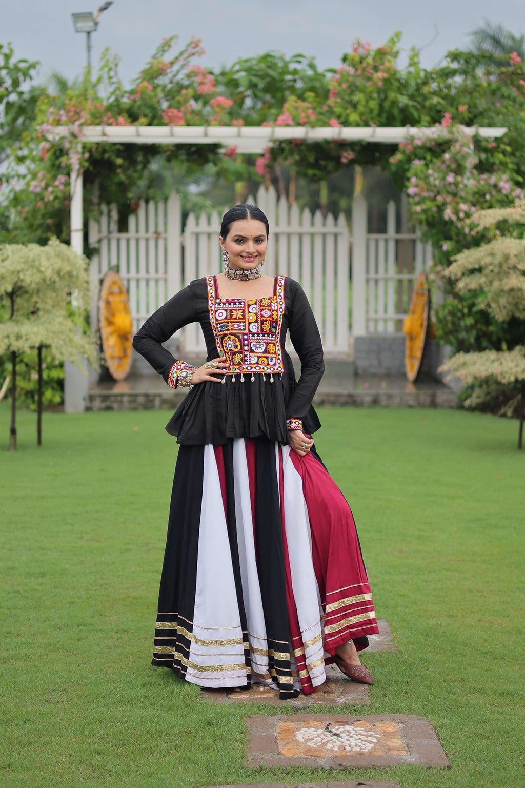 Navratri Lehenga Choli Set with Black Peplum Top