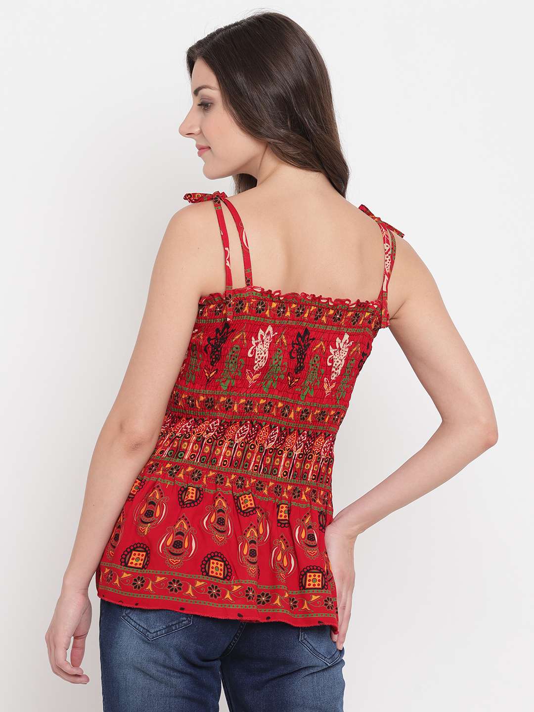 Women's Rayon Printed Casual Summer Style Tie Shoulder Straps Free Size Tank Top ( Multi7)