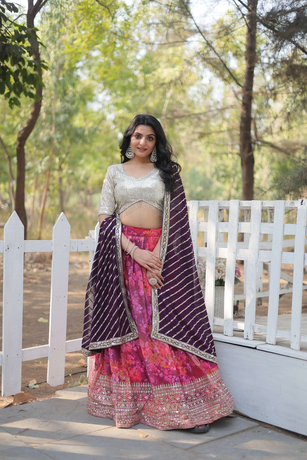 Digital Printed Georgette Lehenga Choli with Sequins Embroidered Dupatta ?