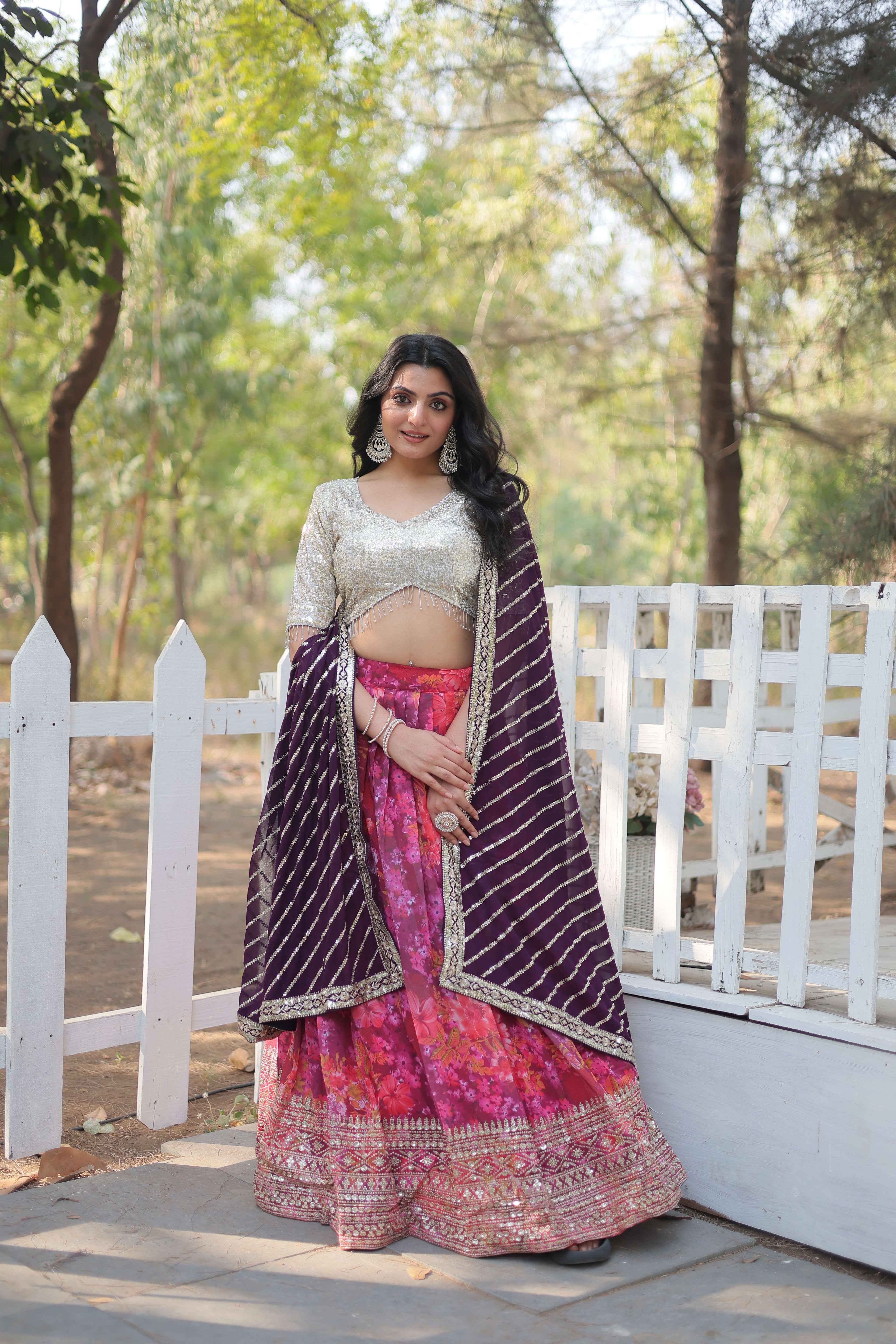 Digital Printed Georgette Lehenga Choli with Sequins Embroidered Dupatta ?