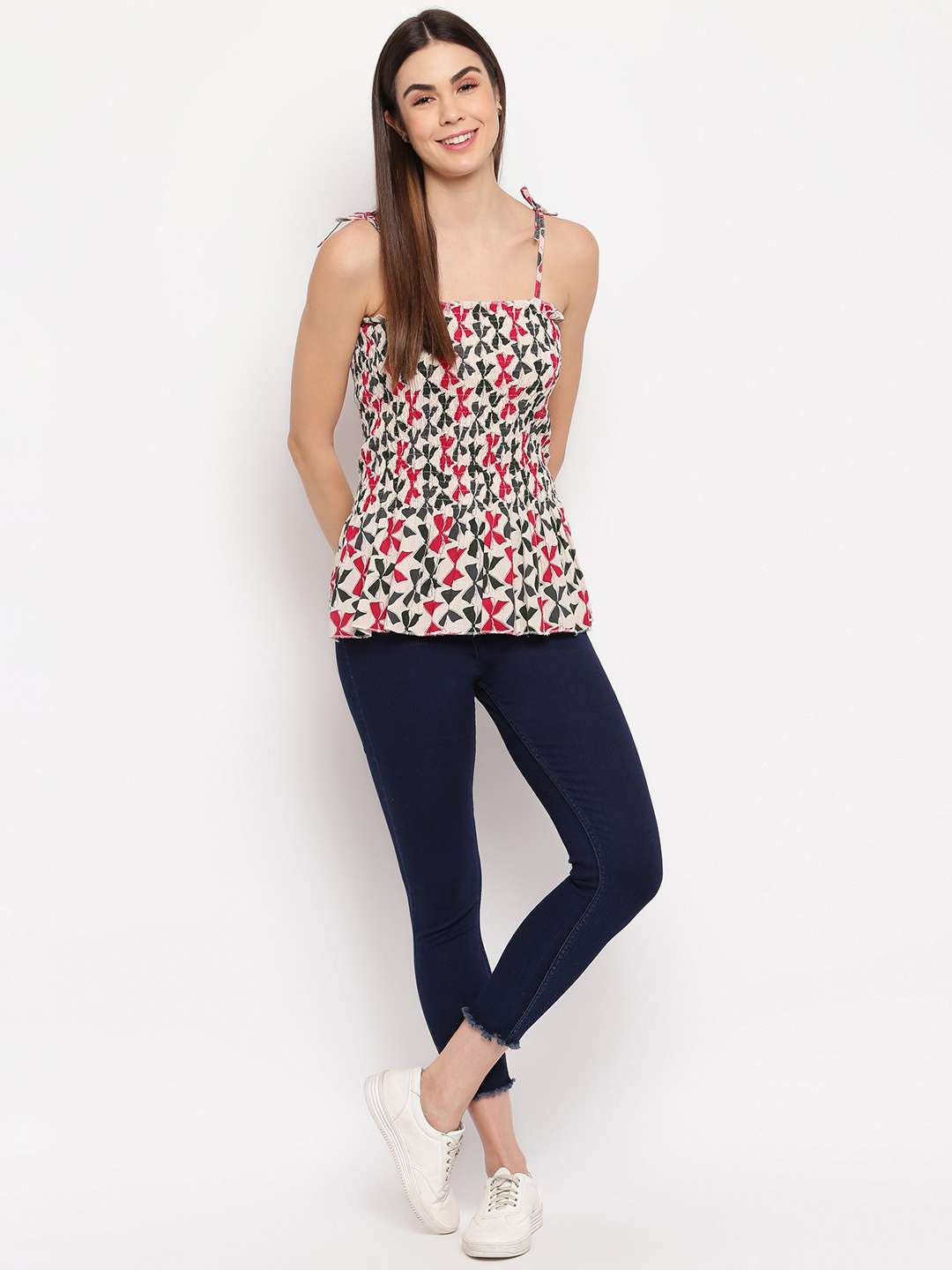 Women's Rayon Printed Casual Summer Style Tie Shoulder Straps Free Size Tank Top ( Multi16