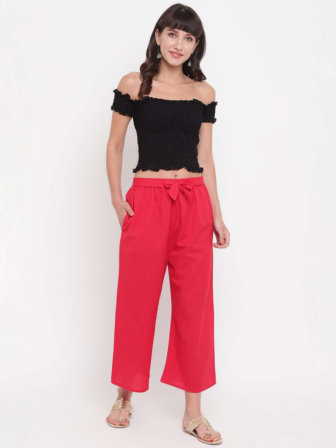 Women's Rayon Solid Off-Shoulder Smocked Crop Top Short Sleeve Casual Styles Tank Top (FREE SIZE) Multi18