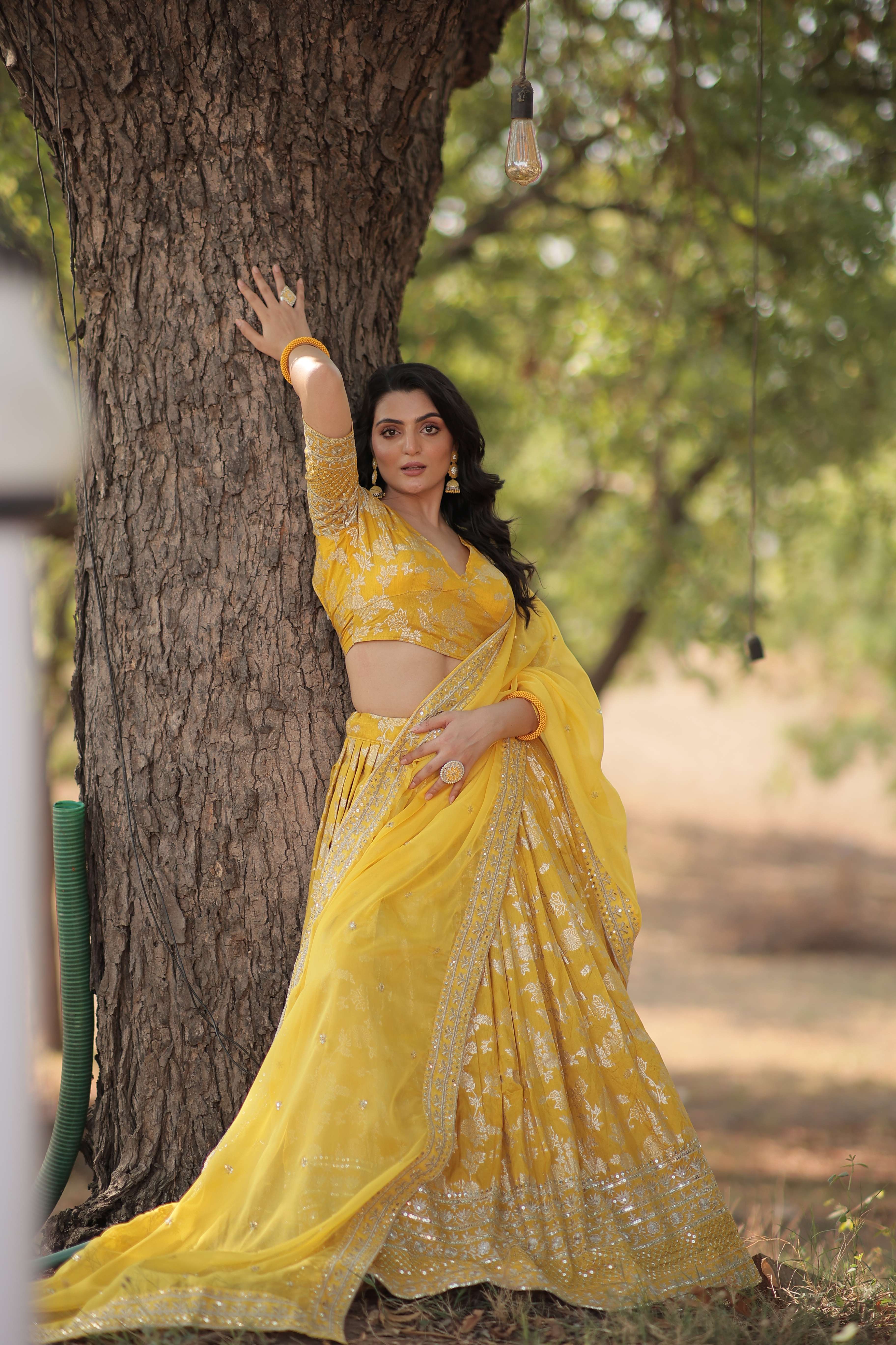 Designer Pure Viscose Jacquard Embroidered Lehenga Choli with Dupatta ?