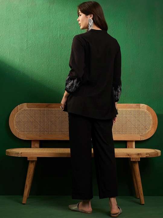 Women's Rayon Embroidery Straight Kurti With Pant Set