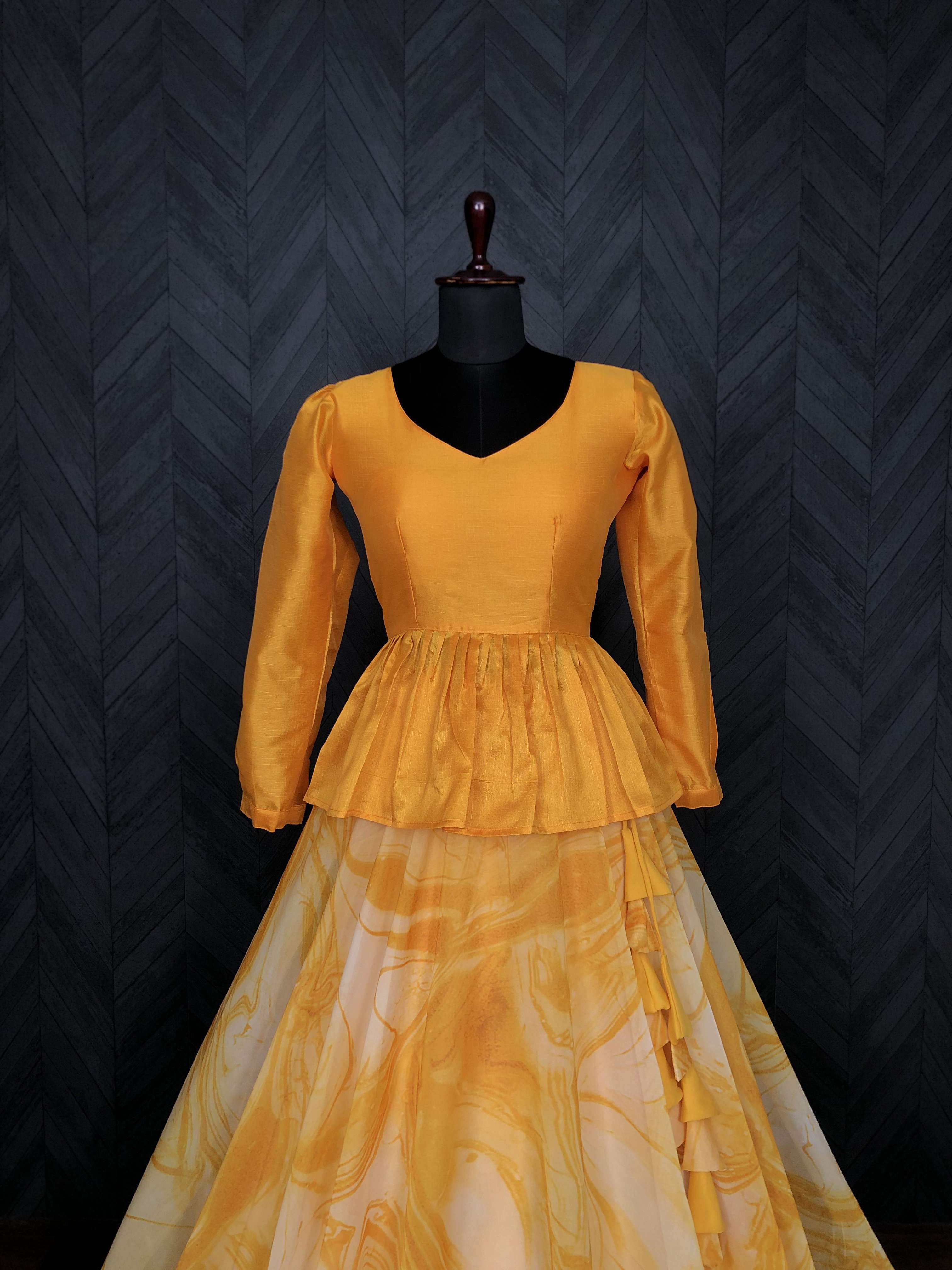 Premium Soft Organza Printed Lehenga with Mulberry Silk Peplum Blouse