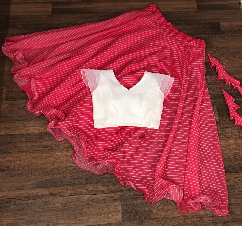 Premium Designer Leheriya Digital Printed Organza Lehenga Choli Set