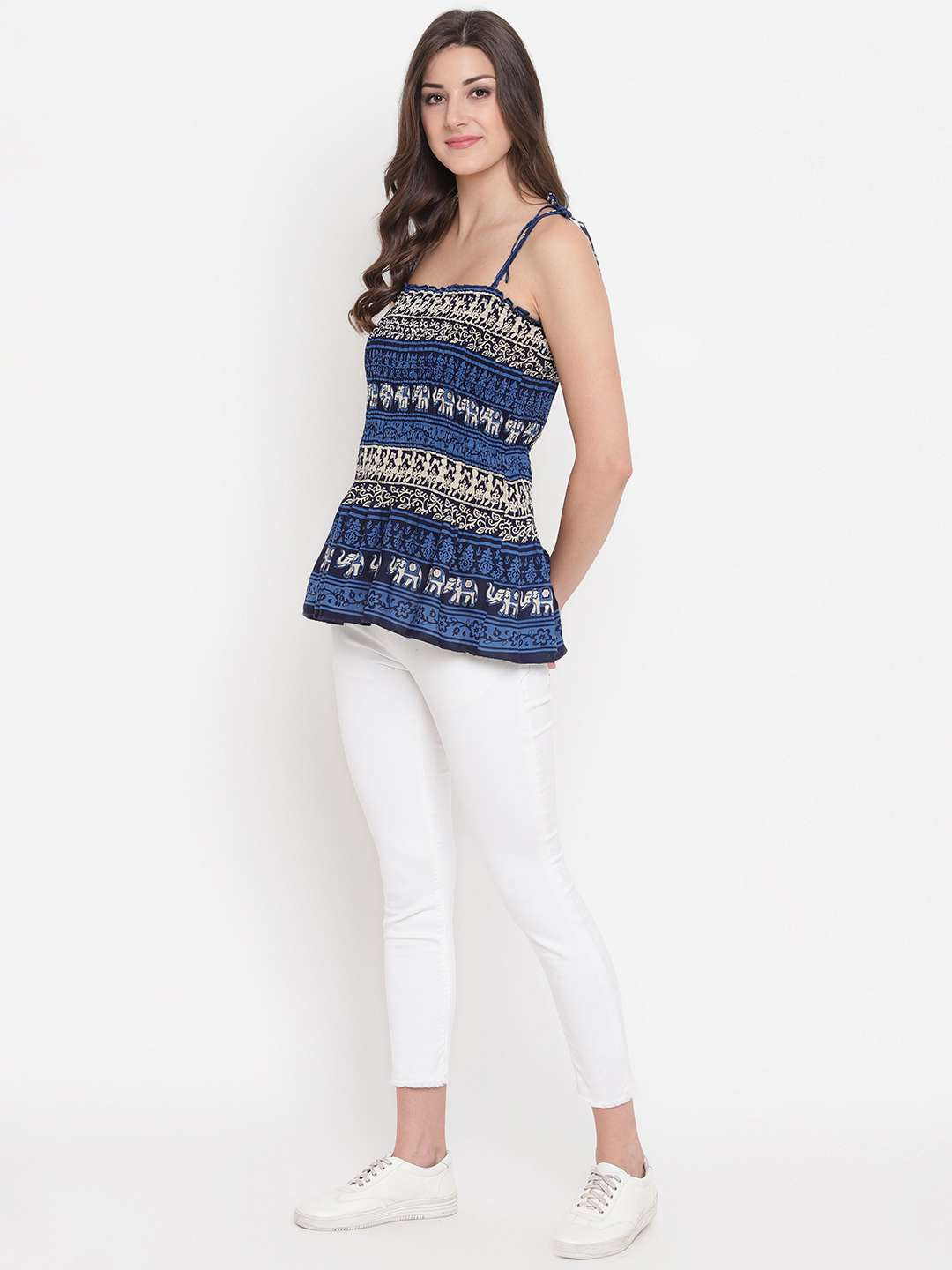 Women's Rayon Printed Casual Summer Style Tie Shoulder Straps Free Size Tank Top ( Multi3)