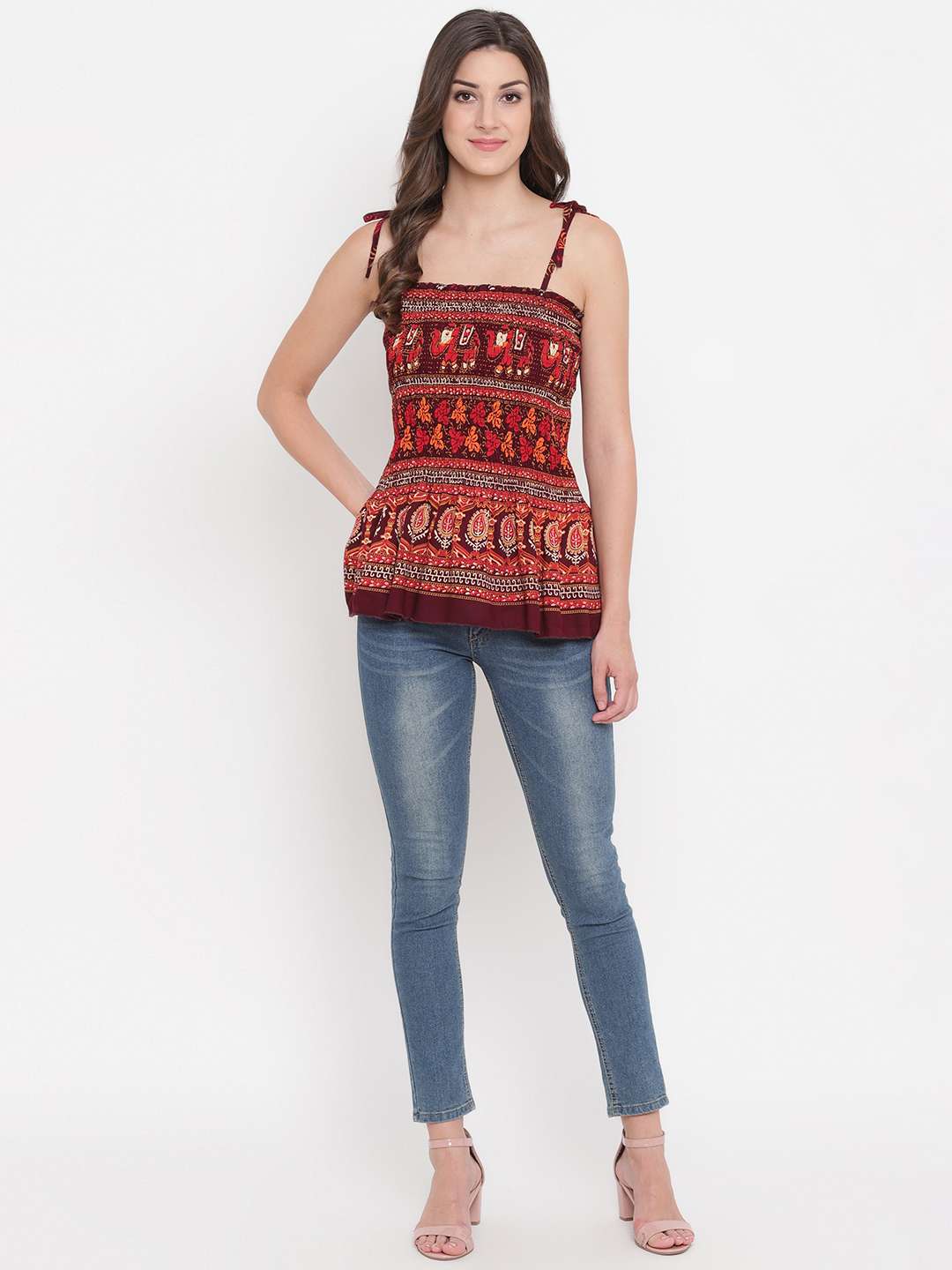 Women's Rayon Printed Casual Summer Style Tie Shoulder Straps Free Size Tank Top ( Multi2)