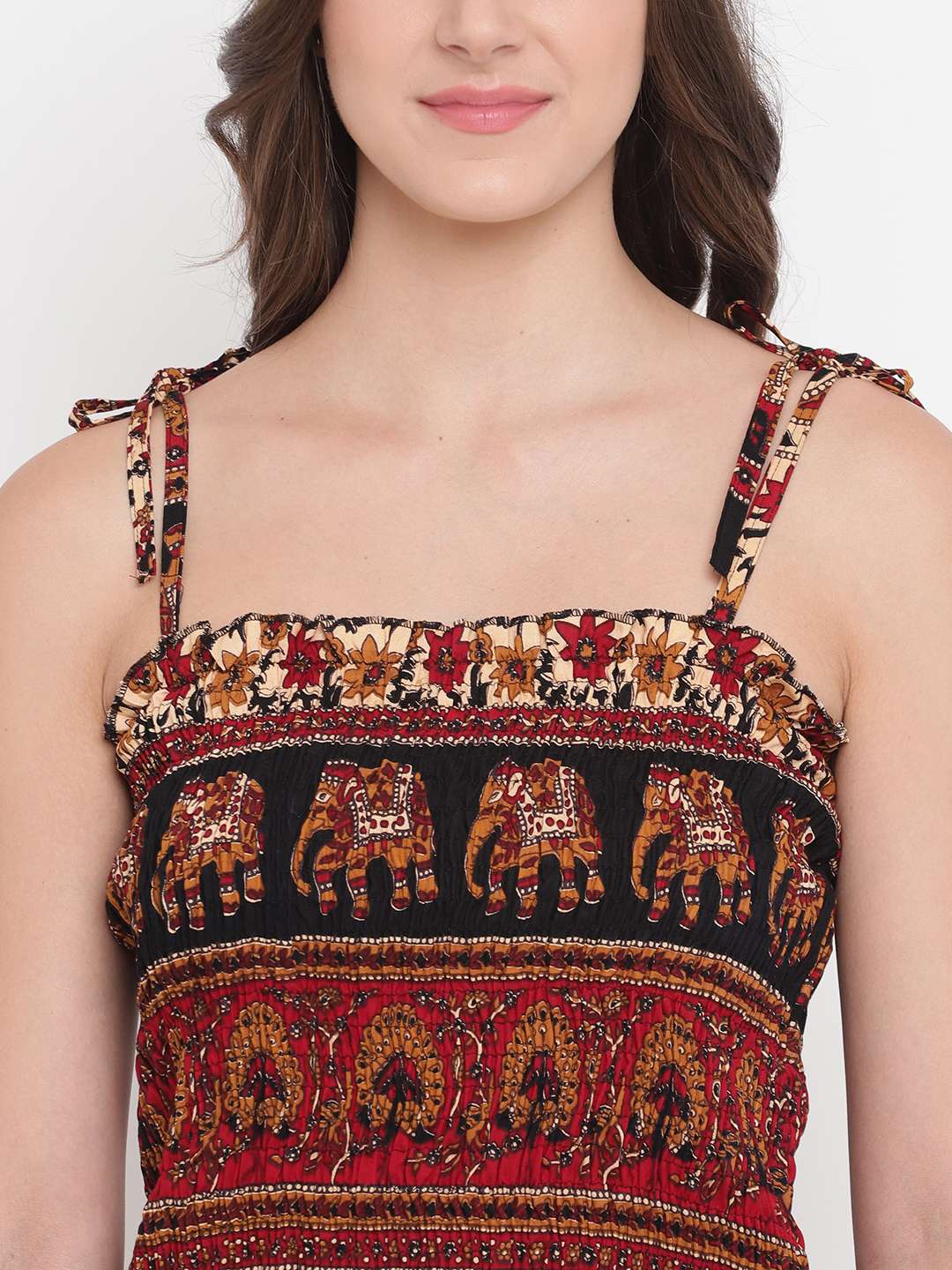 Women's Rayon Printed Casual Summer Style Tie Shoulder Straps Free Size Tank Top ( Multi9)