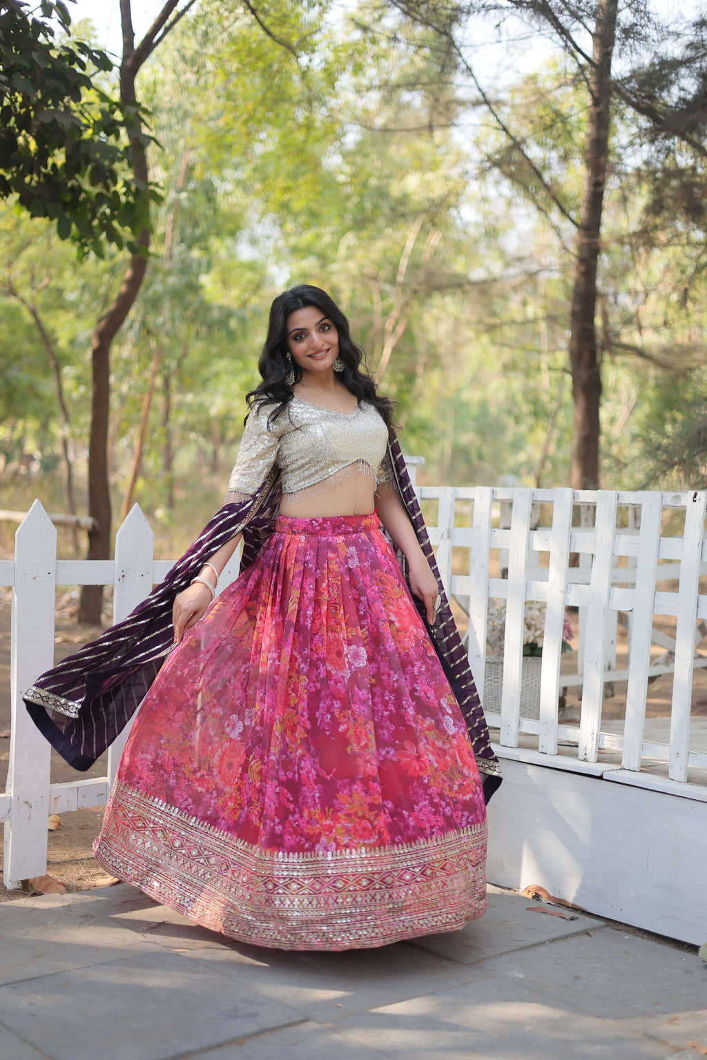 Digital Printed Georgette Lehenga Choli with Sequins Embroidered Dupatta ?