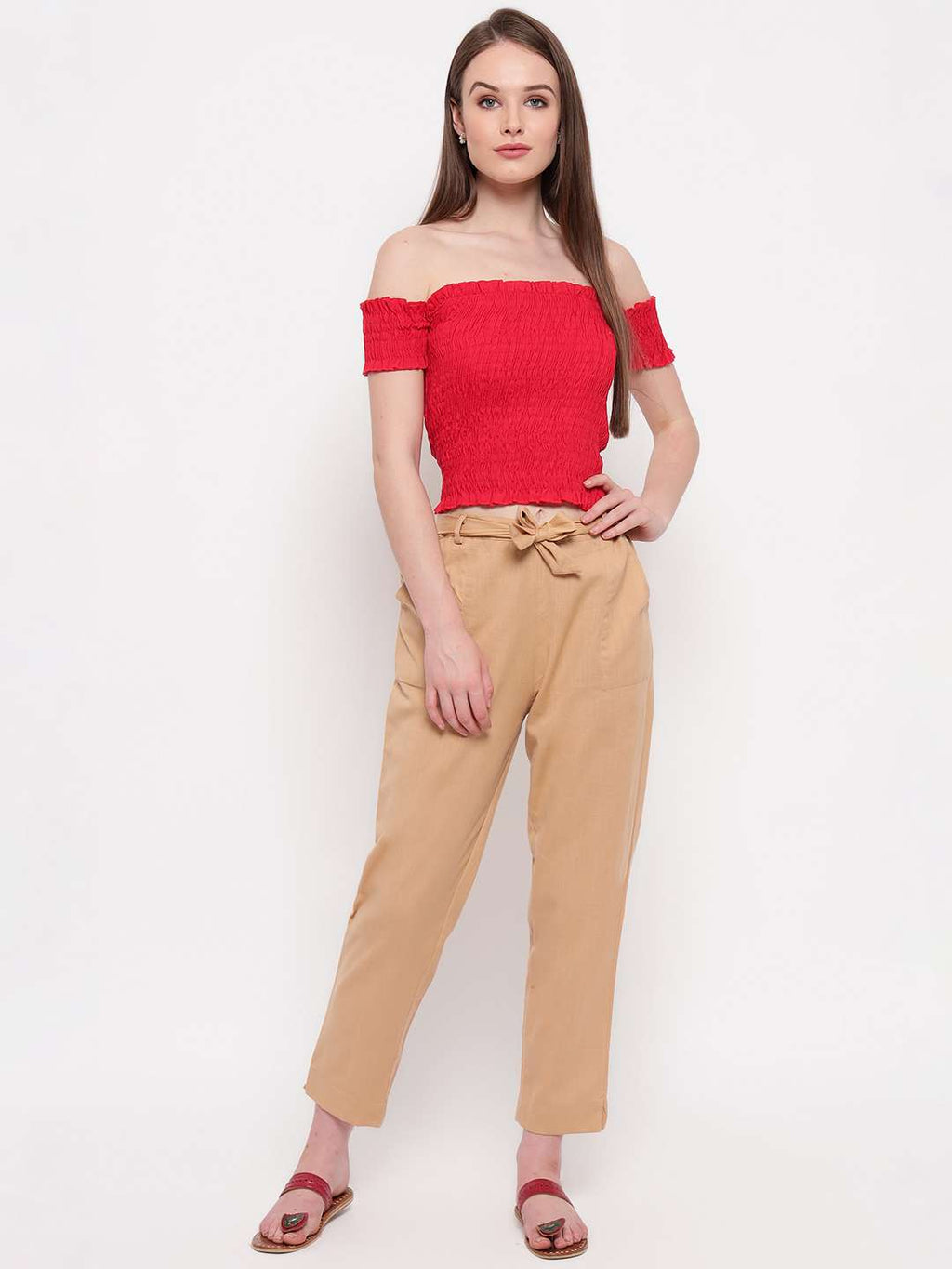 Women's Rayon Solid Off-Shoulder Smocked Crop Top Short Sleeve Casual Styles Tank Top (FREE SIZE) Multi28