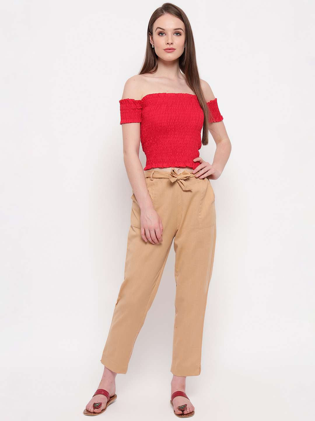 Women's Rayon Solid Off-Shoulder Smocked Crop Top Short Sleeve Casual Styles Tank Top (FREE SIZE) Multi28