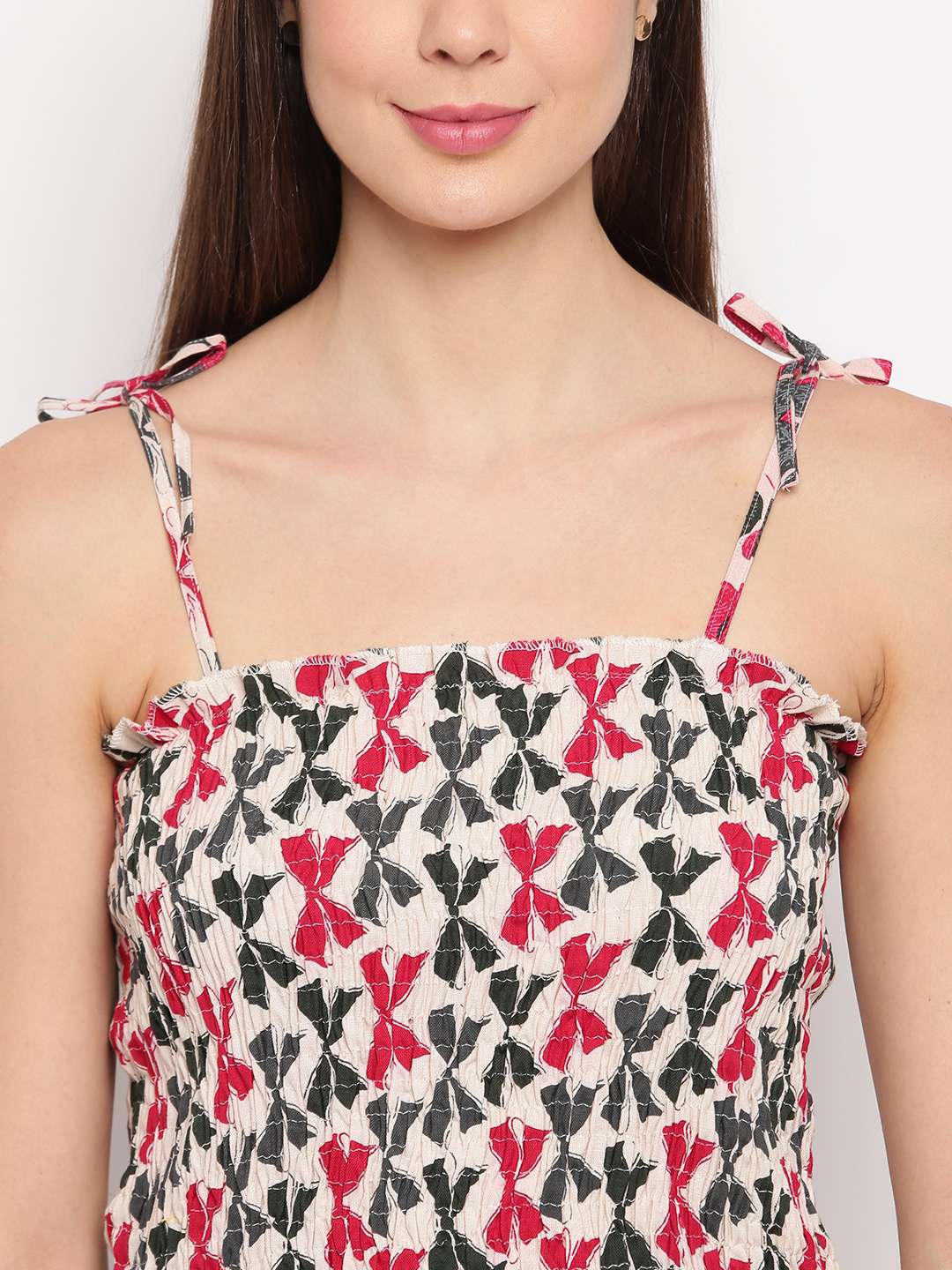 Women's Rayon Printed Casual Summer Style Tie Shoulder Straps Free Size Tank Top ( Multi16