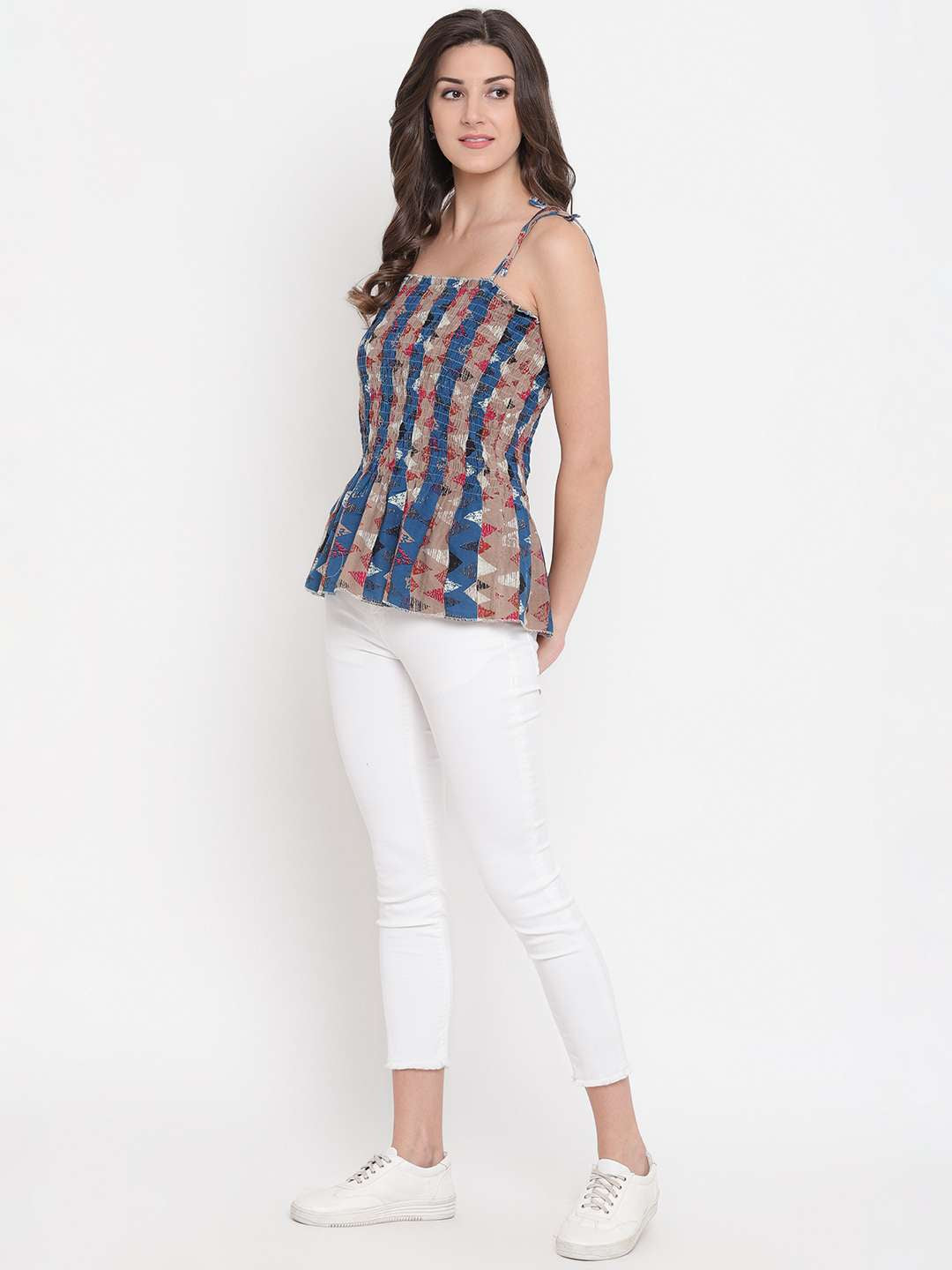 Women's Rayon Printed Casual Summer Style Tie Shoulder Straps Free Size Tank Top ( Multi15)