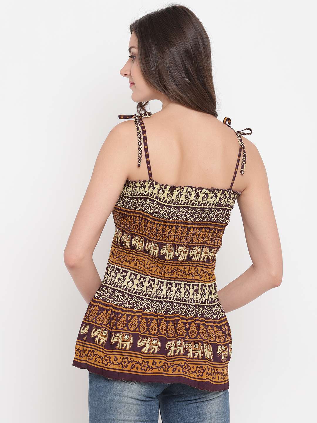 Women's Rayon Printed Casual Summer Style Tie Shoulder Straps Free Size Tank Top ( Multi5)