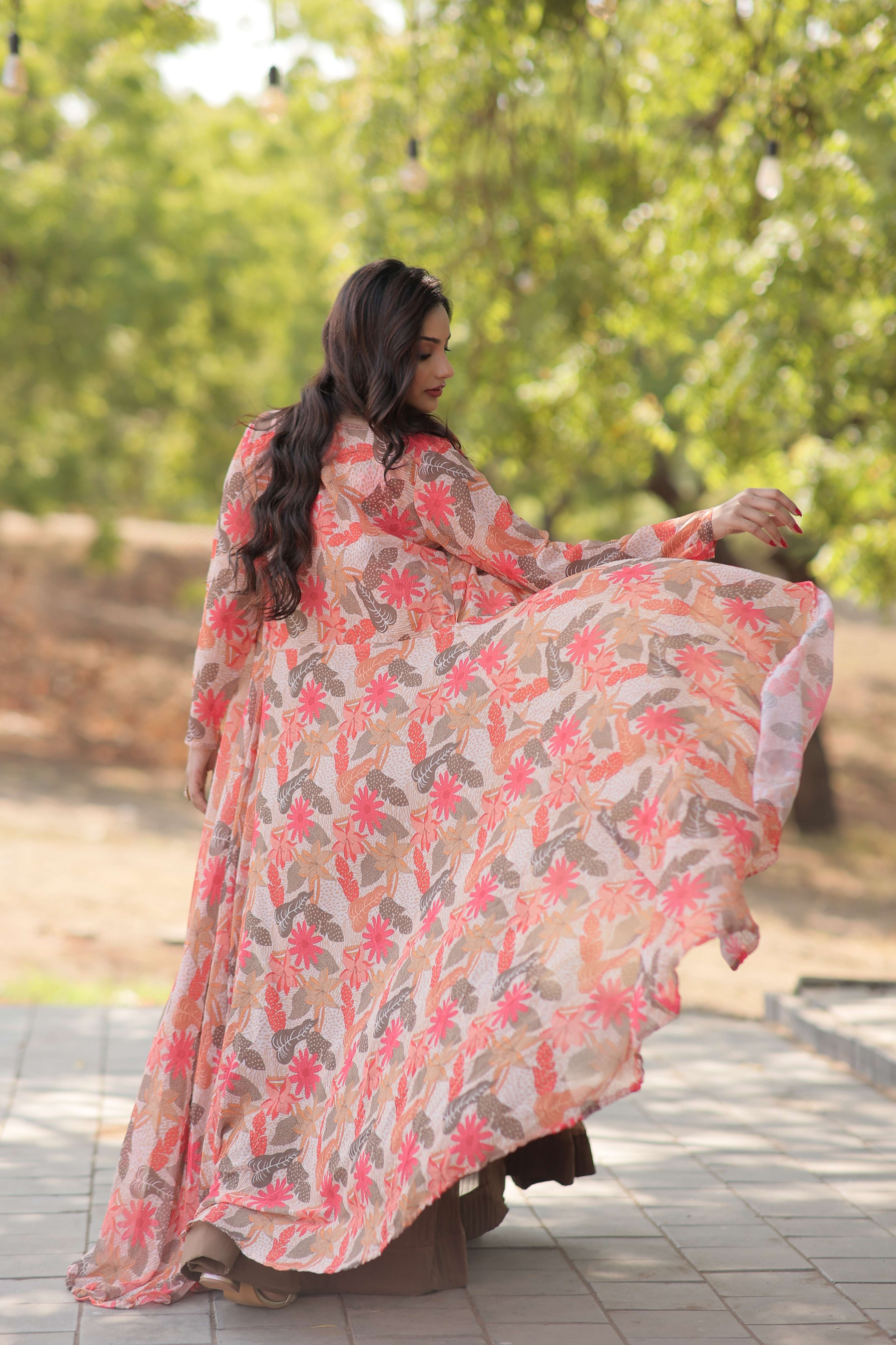 Faux Georgette Lehenga Choli with Digital Flower Print Shrug