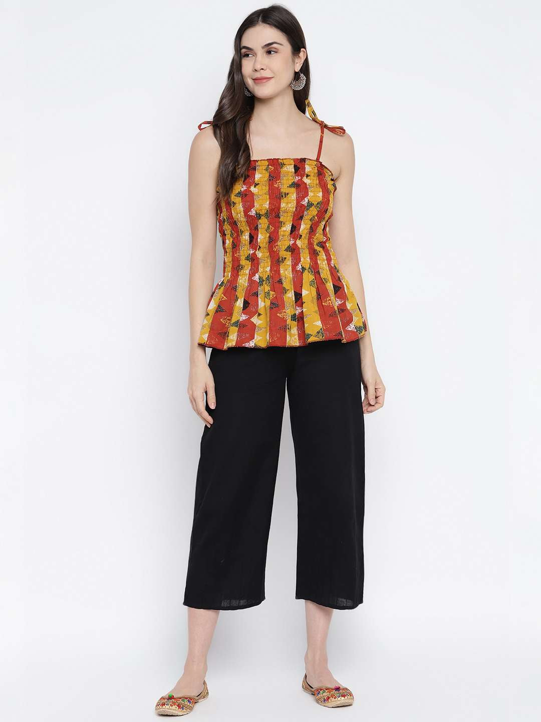 Women's Rayon Printed Casual Summer Style Tie Shoulder Straps Free Size Tank Top ( Multi1)