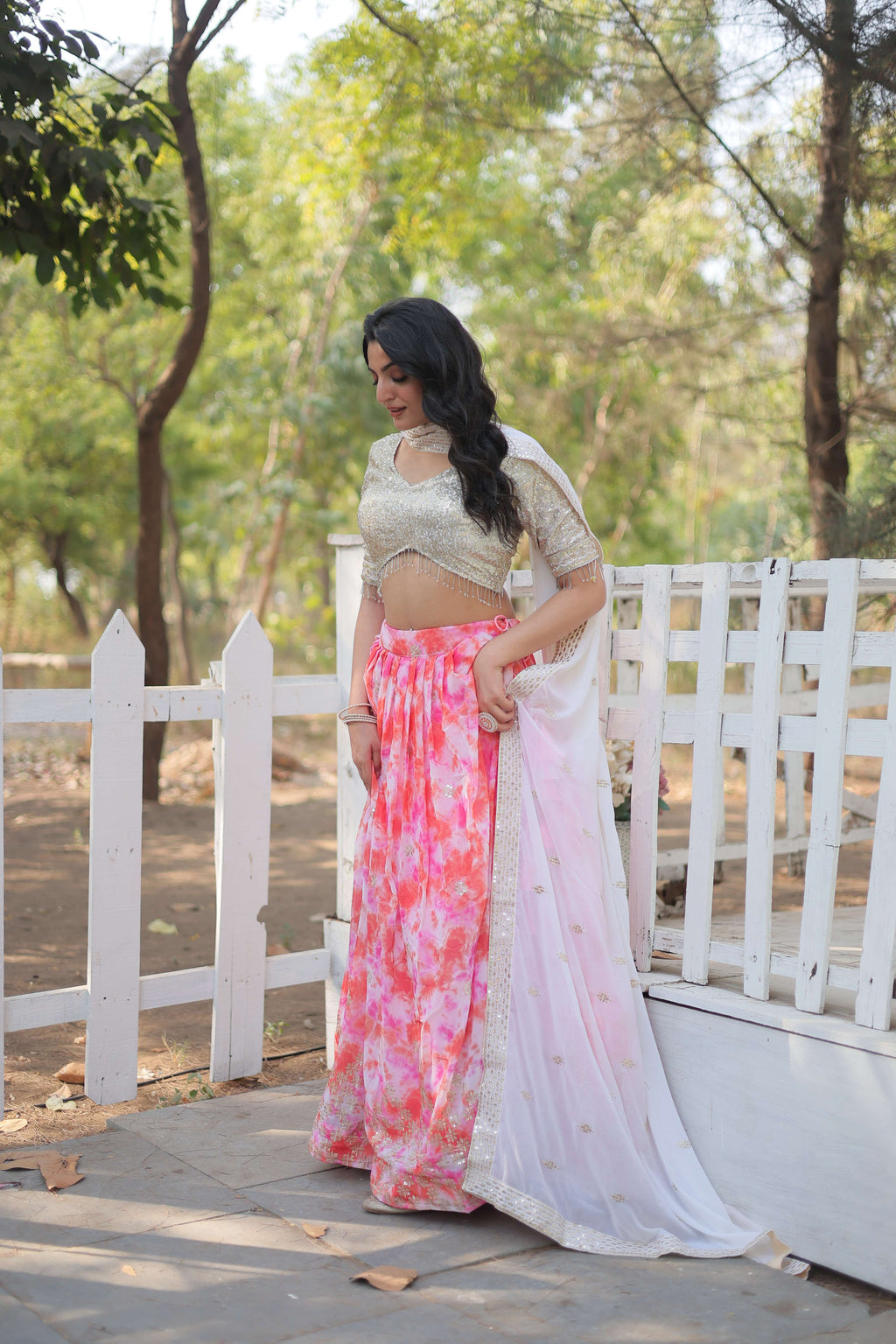 Digital Printed Georgette Lehenga Choli with Sequins Dupatta ?