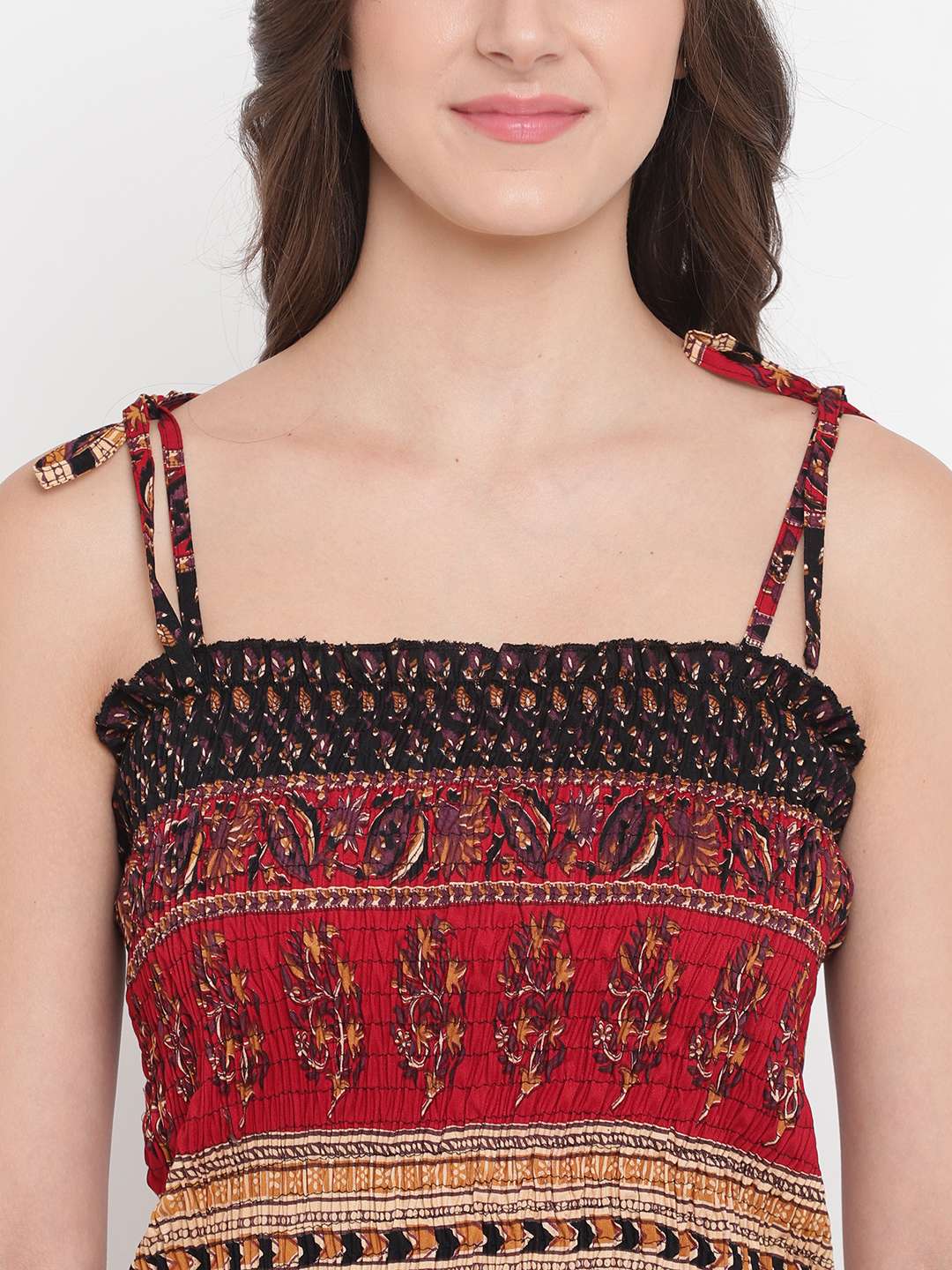 Women's Rayon Printed Casual Summer Style Tie Shoulder Straps Free Size Tank Top ( Multi6)