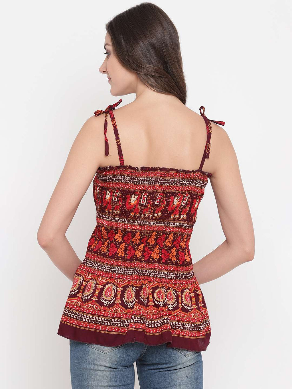 Women's Rayon Printed Casual Summer Style Tie Shoulder Straps Free Size Tank Top ( Multi2)