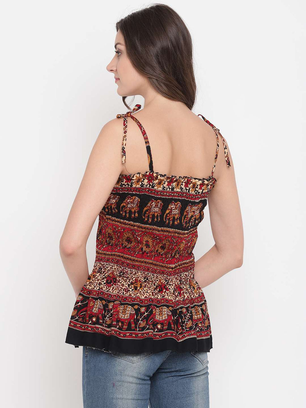 Women's Rayon Printed Casual Summer Style Tie Shoulder Straps Free Size Tank Top ( Multi9)