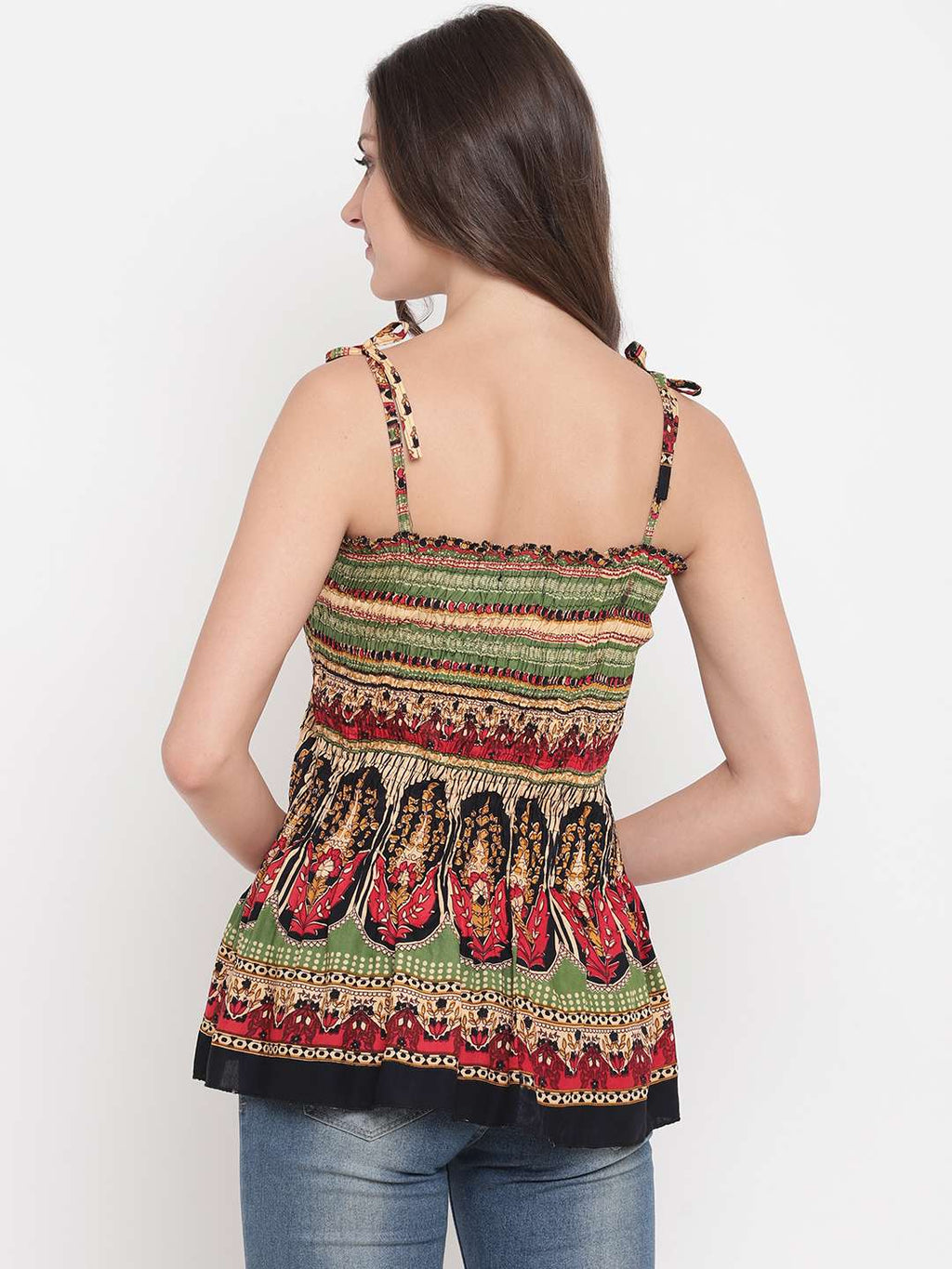 Women's Rayon Printed Casual Summer Style Tie Shoulder Straps Free Size Tank Top ( Multi4)